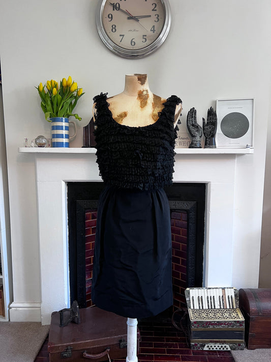 Vintage Dress Black Dress 1960s Mini - Dress Ruffled Over-layer Black Shift Dress - California 60s mini dress