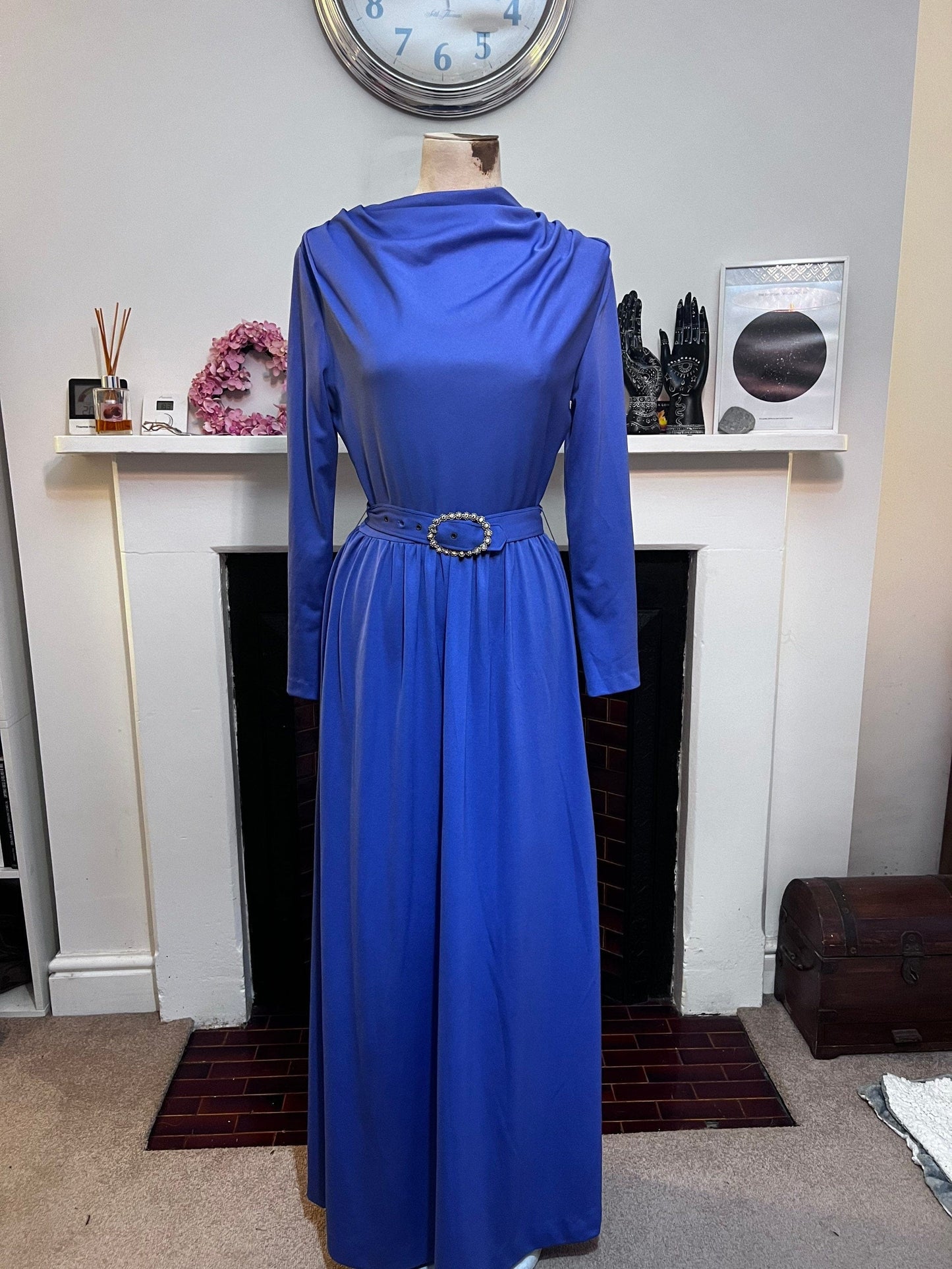 Vintage Dress Purple Maxi Dress Carnegie of London - Purple Crimplene Dress Vintage Size 12 - 1960s