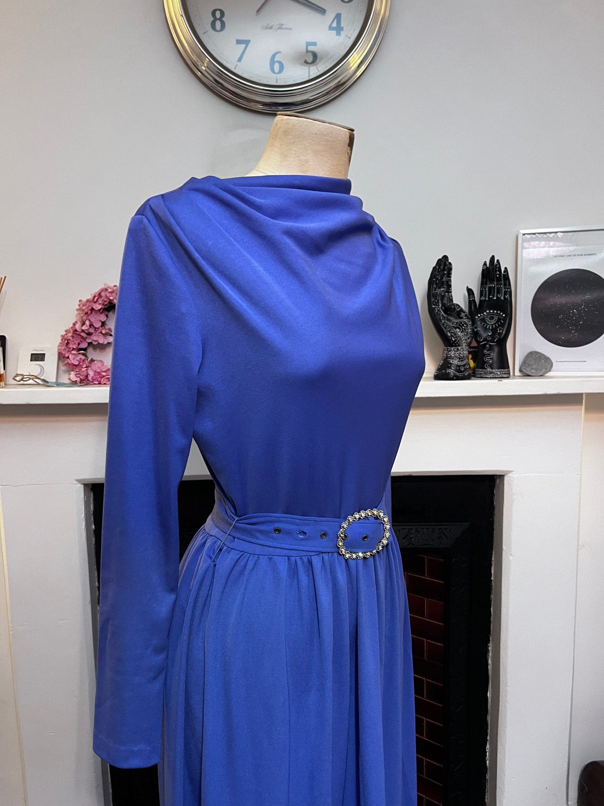 Vintage Dress Purple Maxi Dress Carnegie of London - Purple Crimplene Dress Vintage Size 12 - 1960s