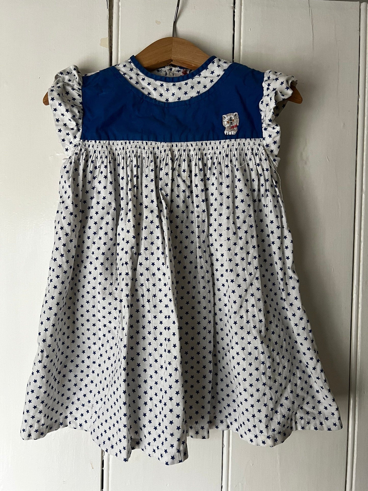 Vintage Girls Dress - Blue Star Patter Dress Baby Dress 2-3 years