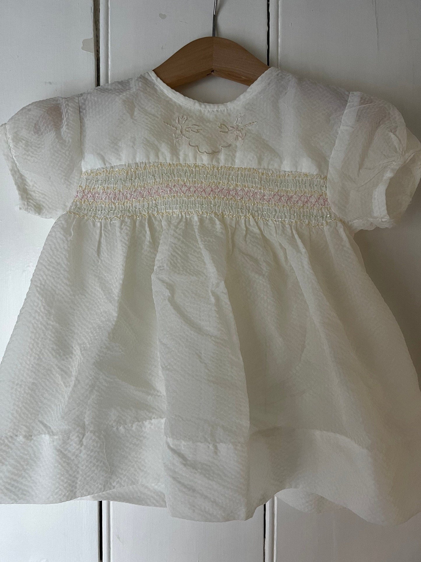 Vintage Girls Dress - off white and pink terylene Dress Baby Dress age 2-3 years