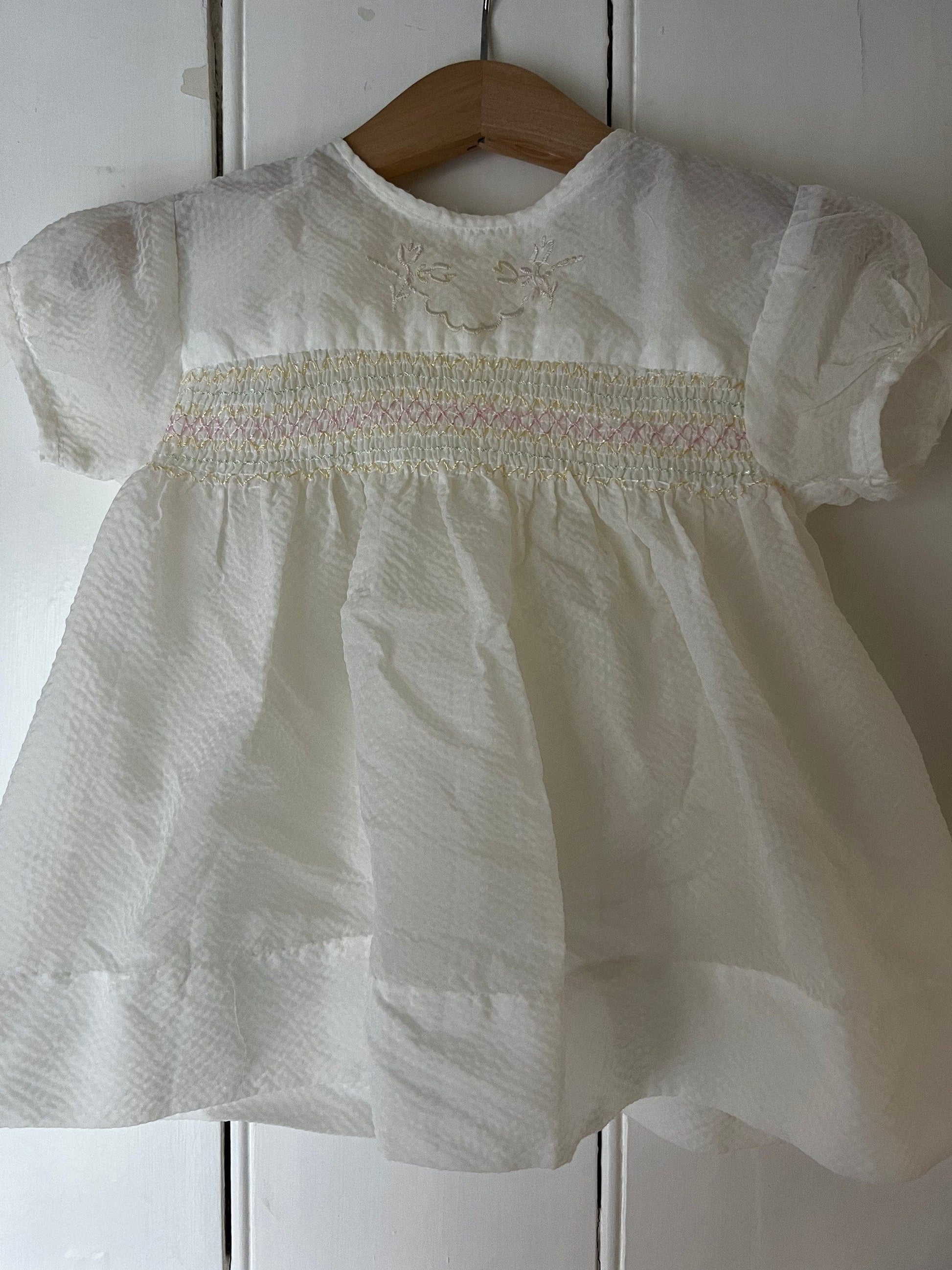 Vintage Girls Dress - off white and pink terylene Dress Baby Dress age 2-3 years