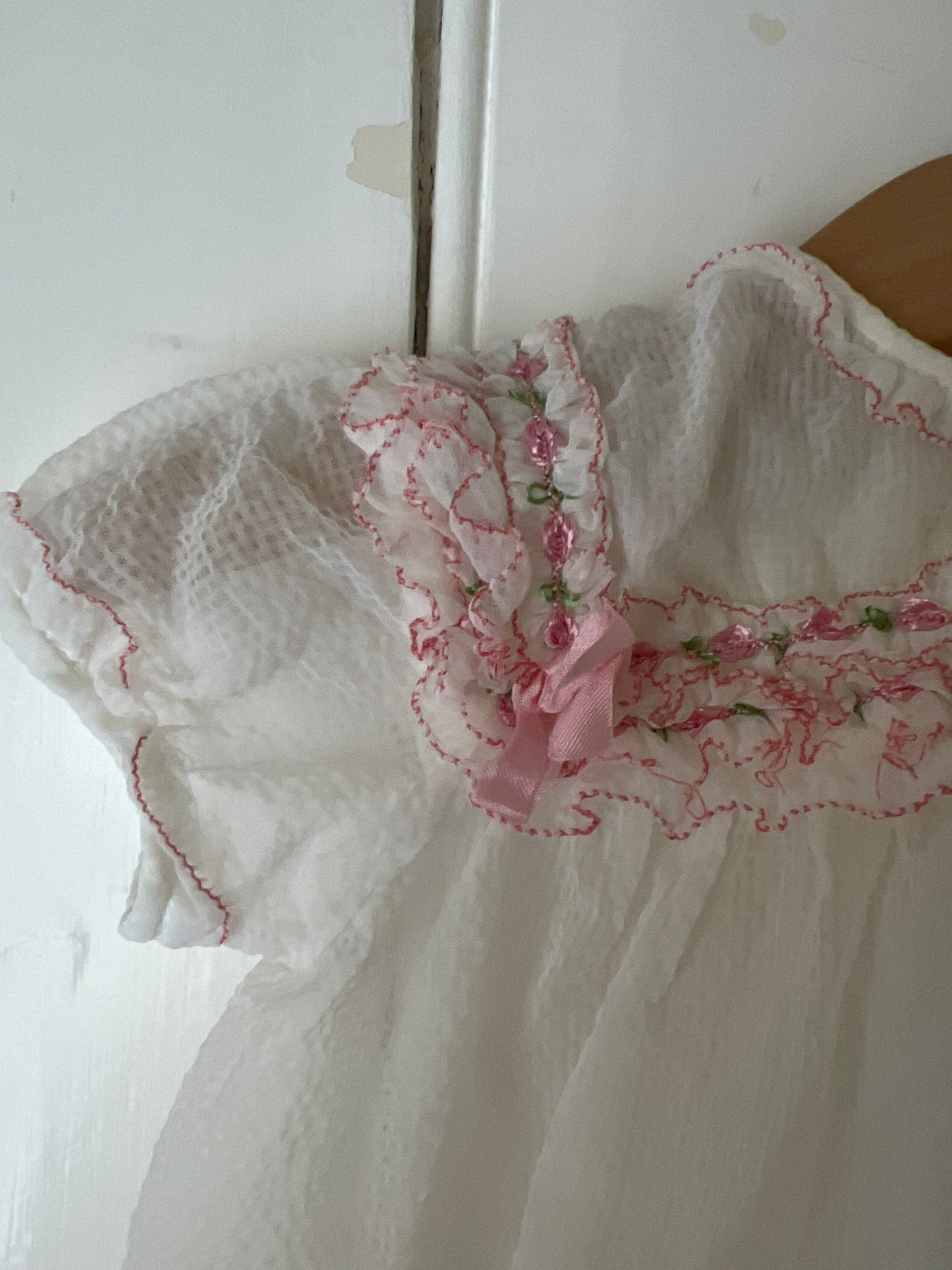 Vintage Girls Dress - white and pink terylene Dress Baby Dress age 2-3 years