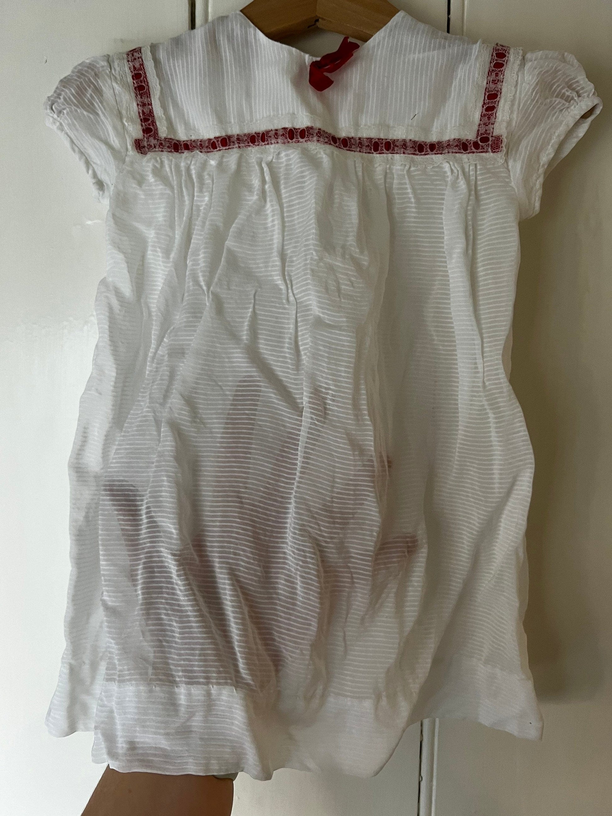 Vintage Girls Dress - white and red terylene Dress Baby Dress age 2-3 years