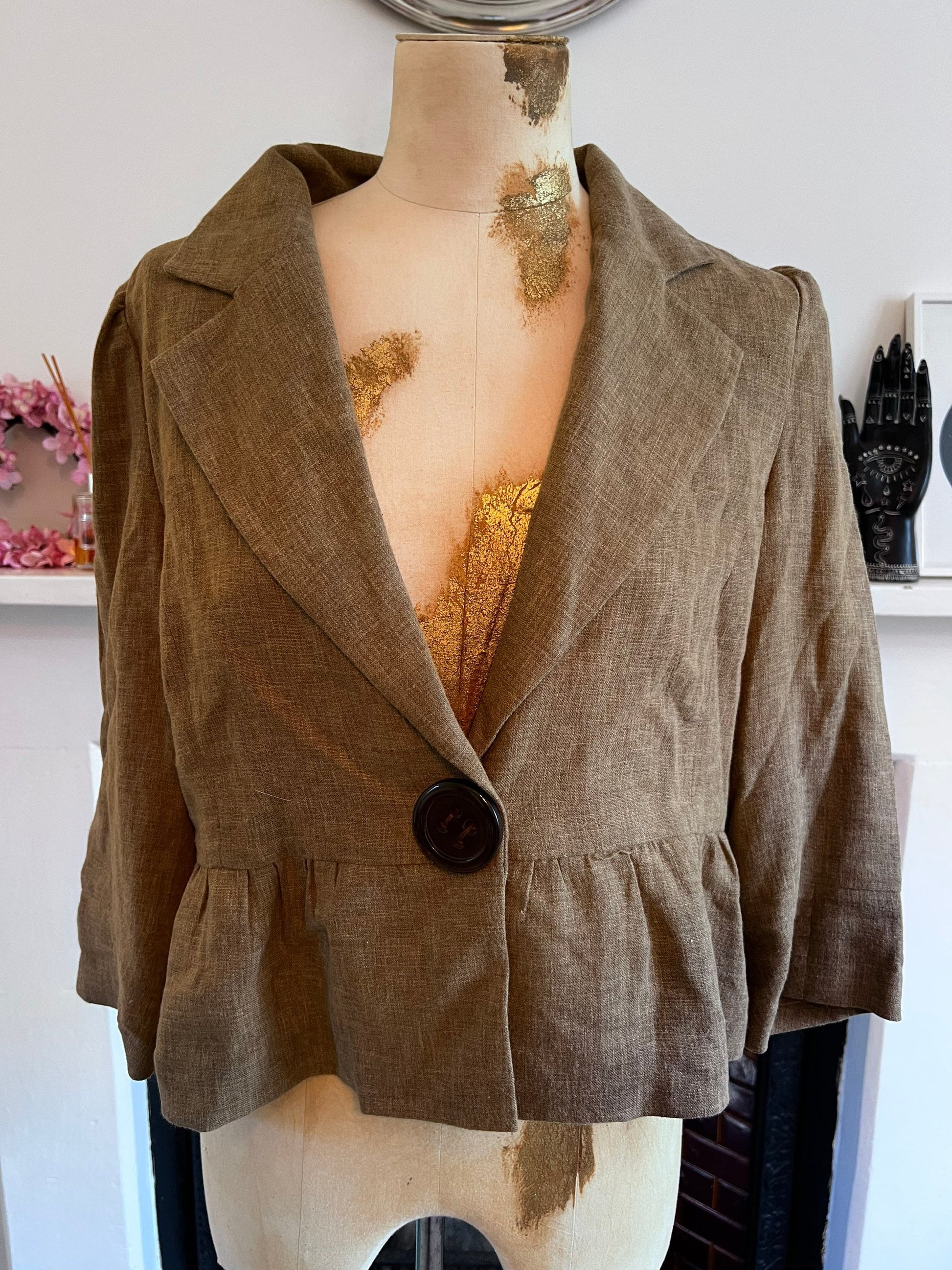 Vintage Green/Brown Blazer H&M Olive Green/Brown Tweed Blazer Jacket -1990s Hennes Jacket chin my button