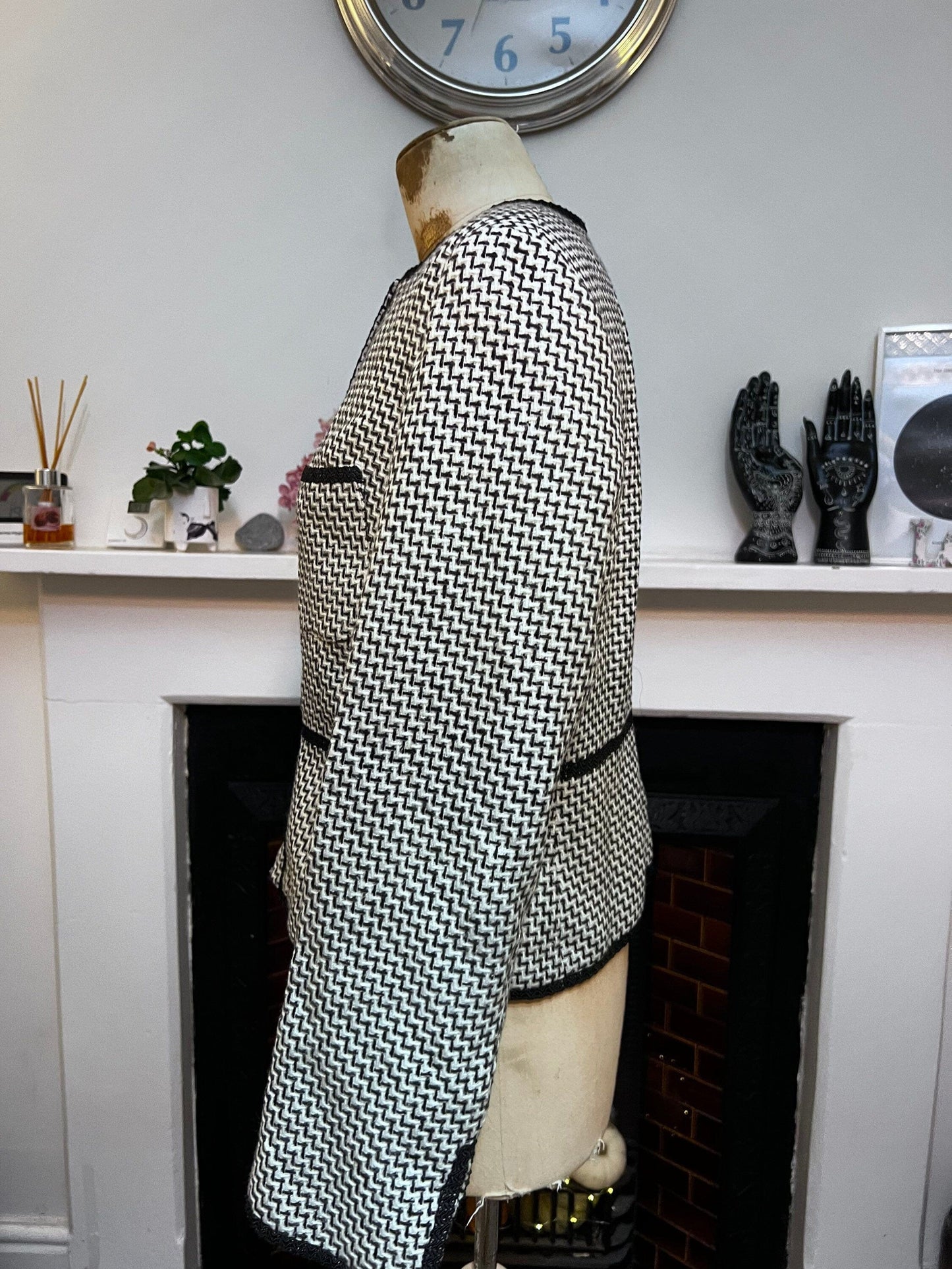 Vintage Houndstooth Blazer- Black White Hidden Closure Vented Sleeves Vintage UK12 - M&S