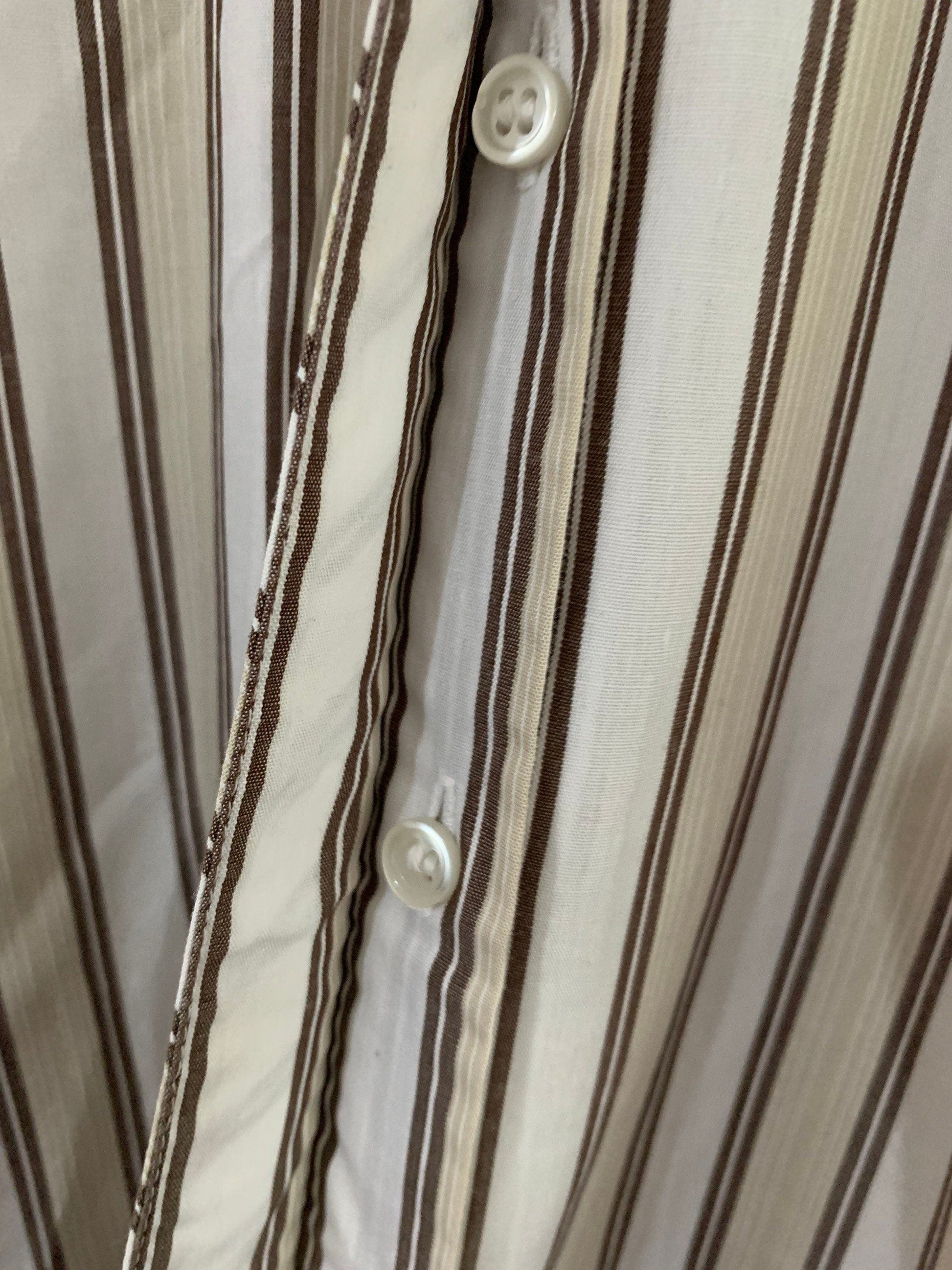 Vintage Jaeger stripe Blouse - beige stripe white collars and cuffs - Voluminous Sleeves 12-14