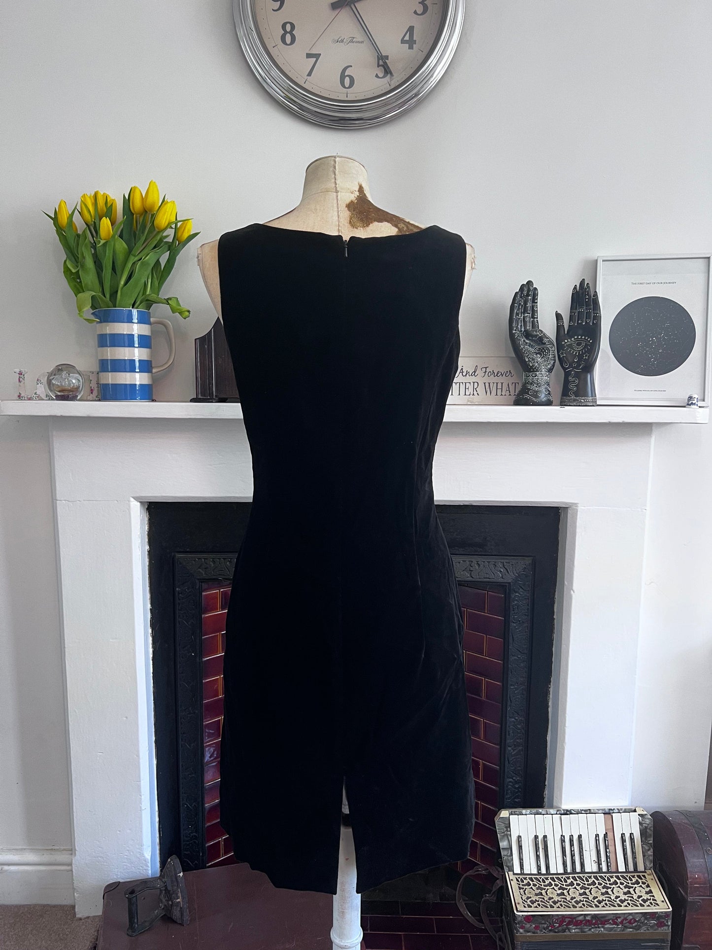 Vintage Laura Ashley Dress - Black Velvet Mini Dress - Beaded Detail  immaculate as new dress - Size 10 - Laura ashley Dress