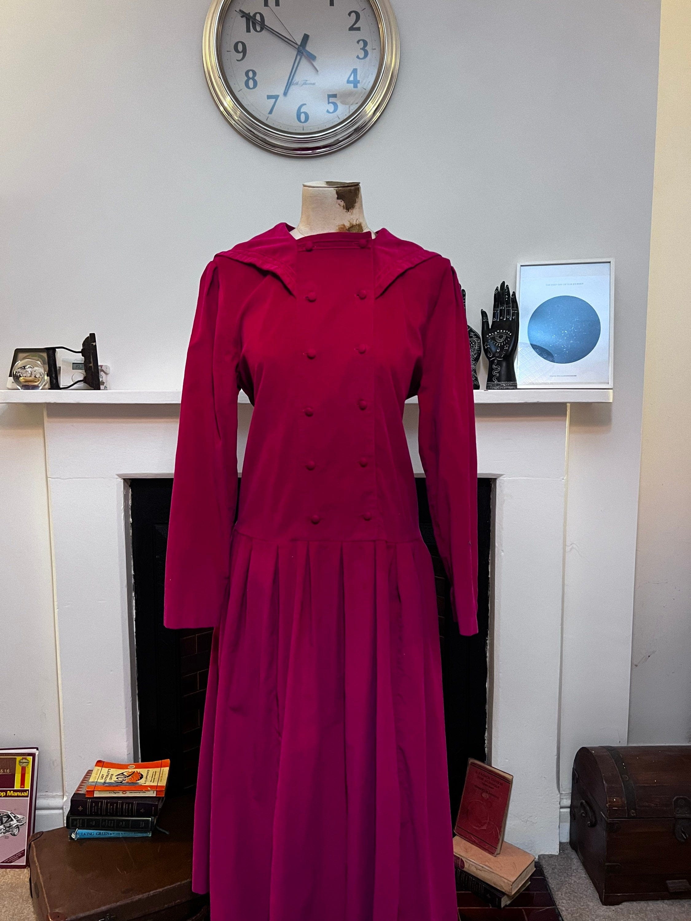 Vintage Laura Ashley Dress - Red Sailor Collar Dropped Waist Dress - U ...