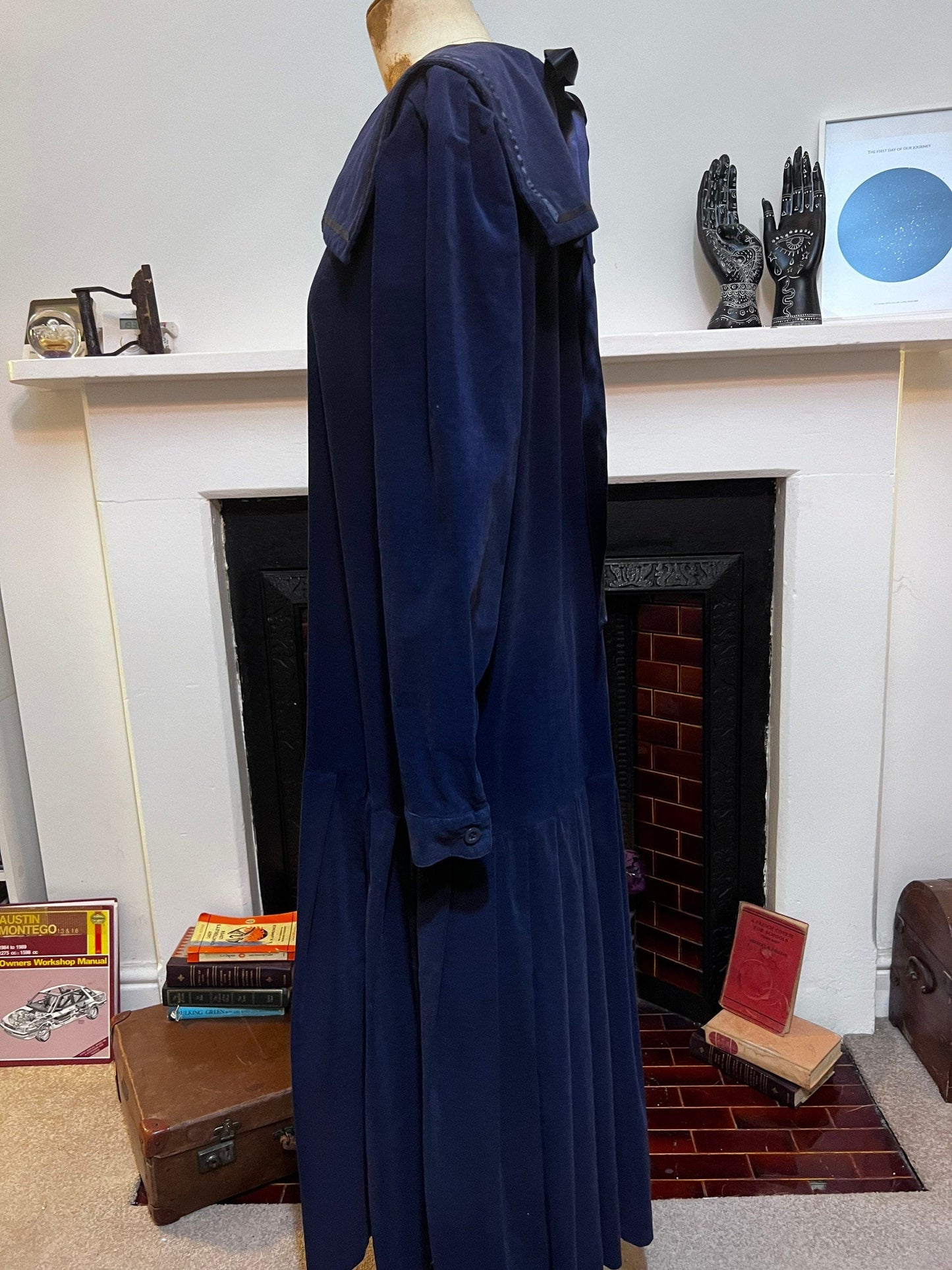 Vintage Laura Ashley Dress Sailor Collar Dropped Waist Dress - UK18 - 1980s Laura Ashley Dress - Made in Great Britain -