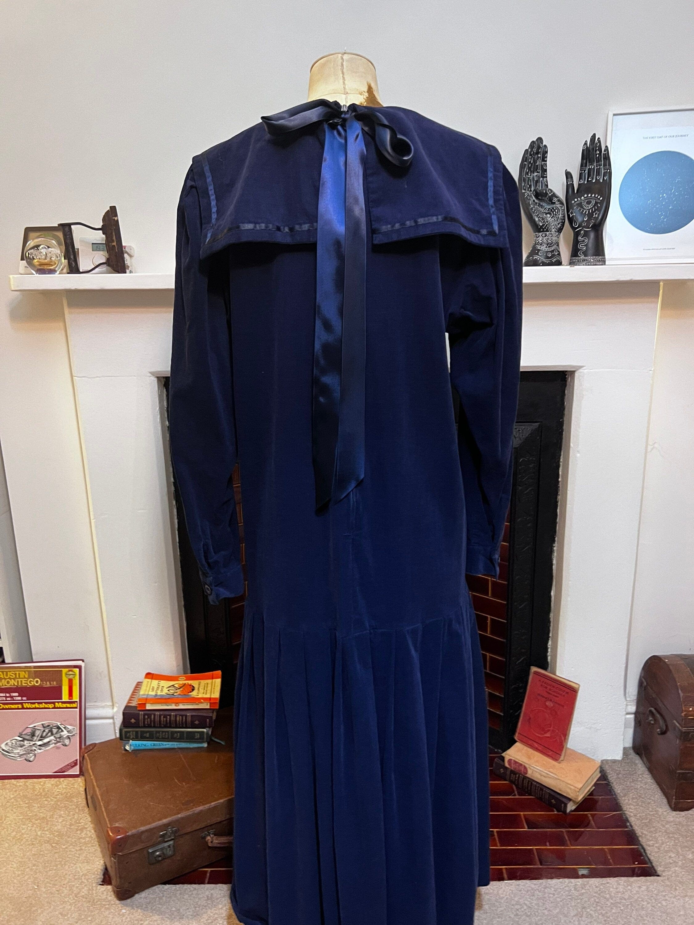 Vintage Laura Ashley Dress Sailor Collar Dropped Waist Dress