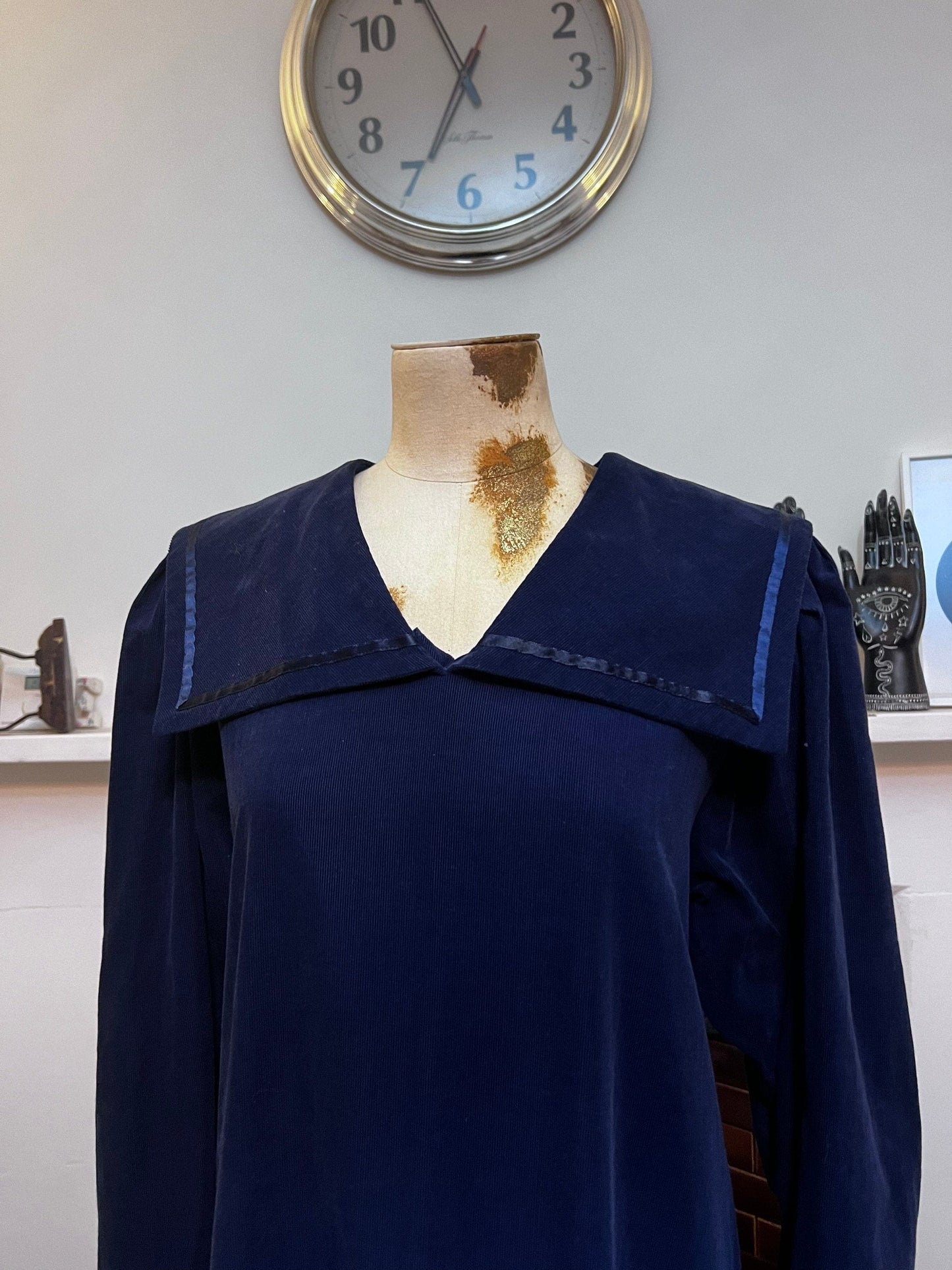Vintage Laura Ashley Dress Sailor Collar Dropped Waist Dress - UK18 - 1980s Laura Ashley Dress - Made in Great Britain -