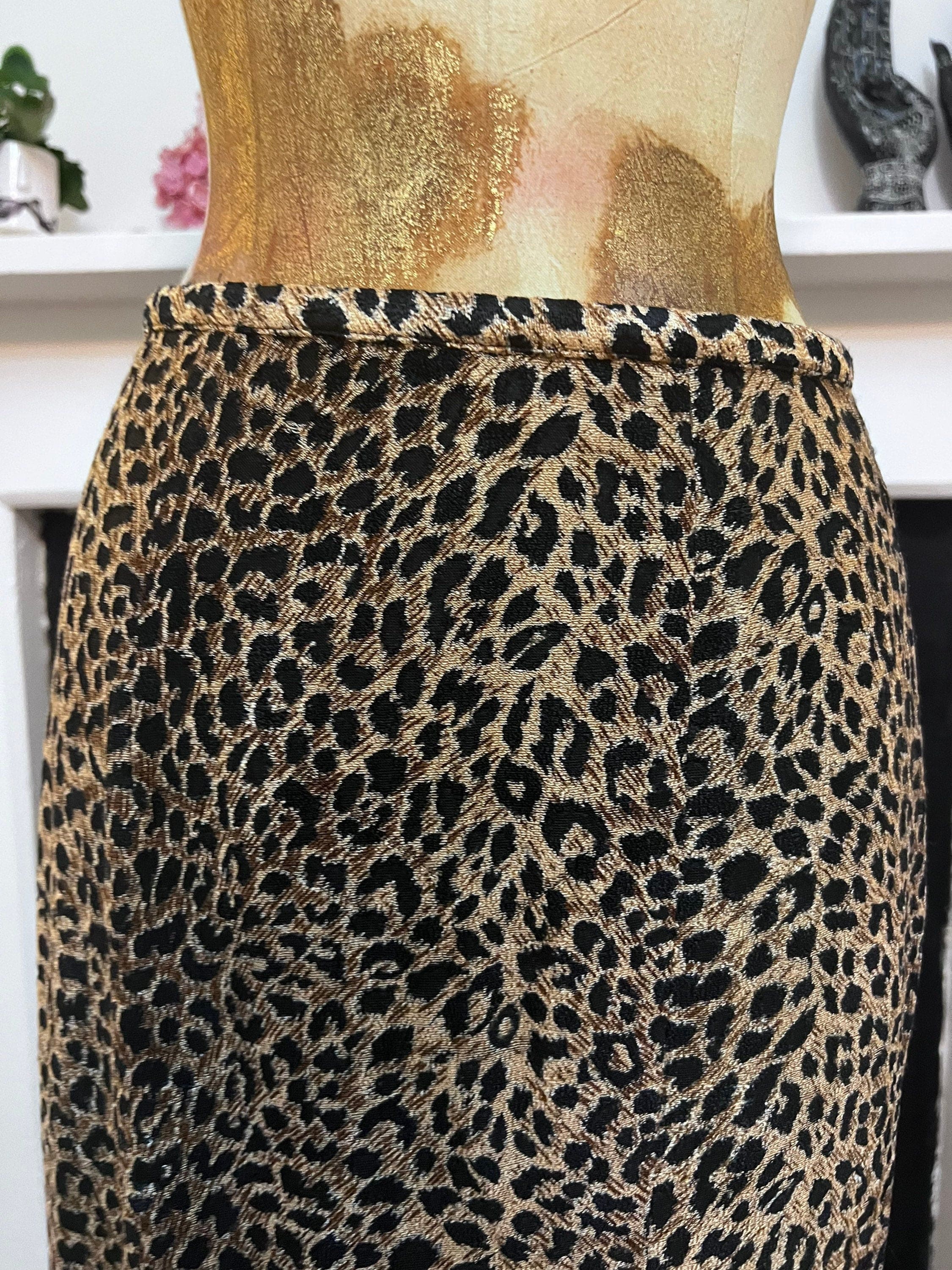 Vintage Leopard Print Split stretch Maxi Skirt Leopard Maxi Split Skirt UK8 10