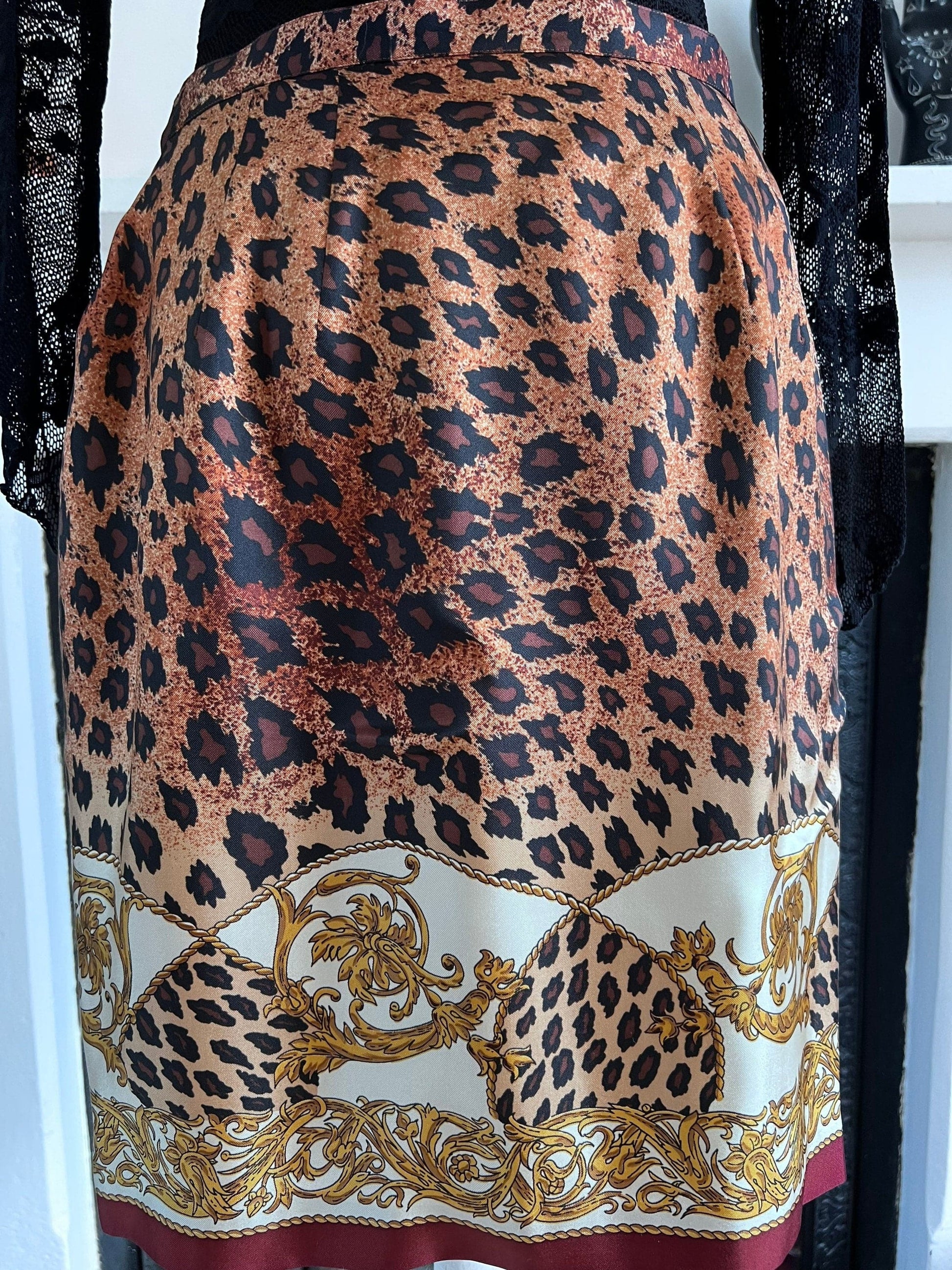 Vintage Leopard Print Wrap Skirt - Nieman Marcus Leopard Scarf Skirt 100% Silk