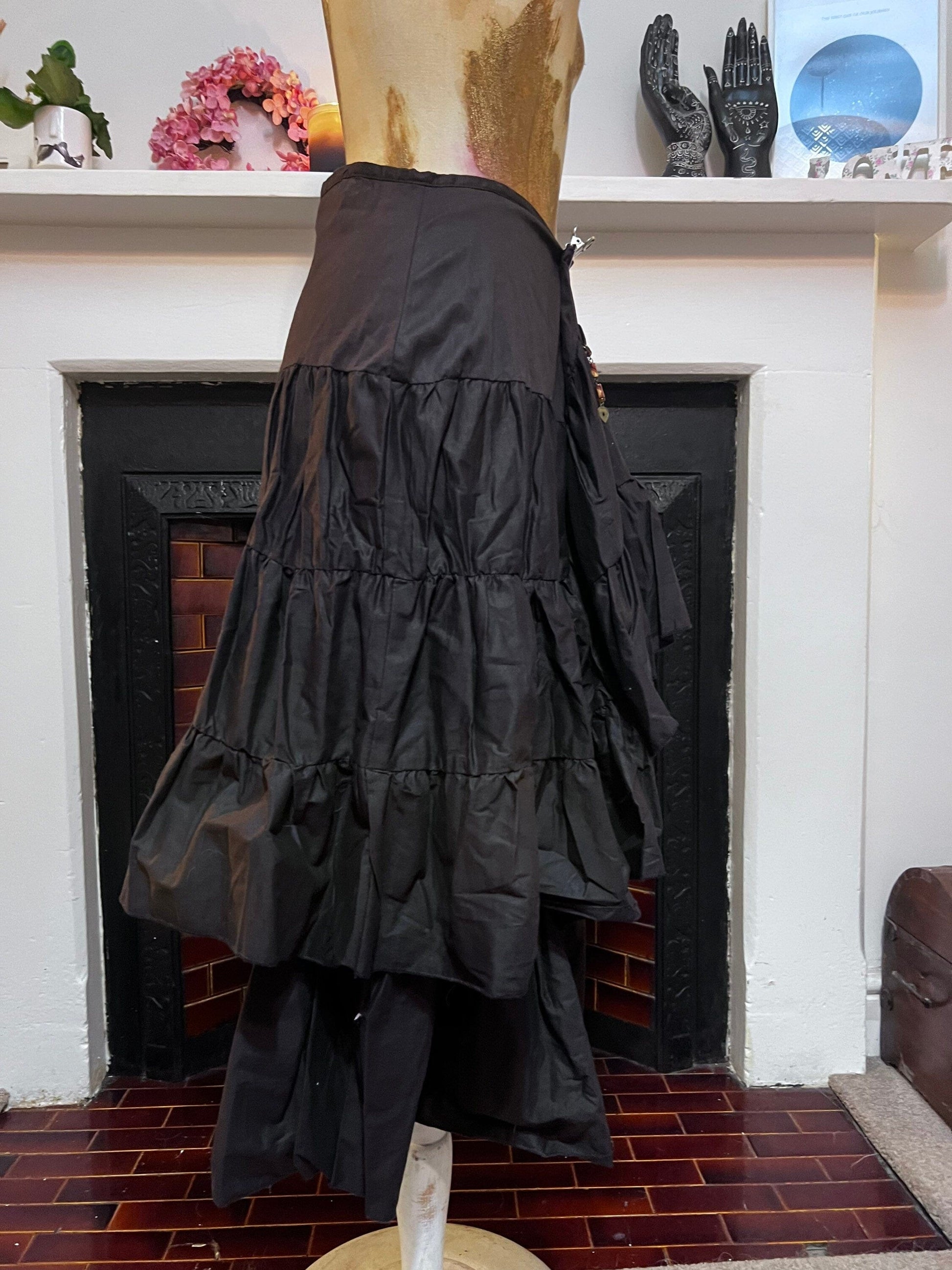 Vintage Linen Brown Circle Ruffle Skirt Hem Skirt Pixie Hem mid calf skirt - UK12