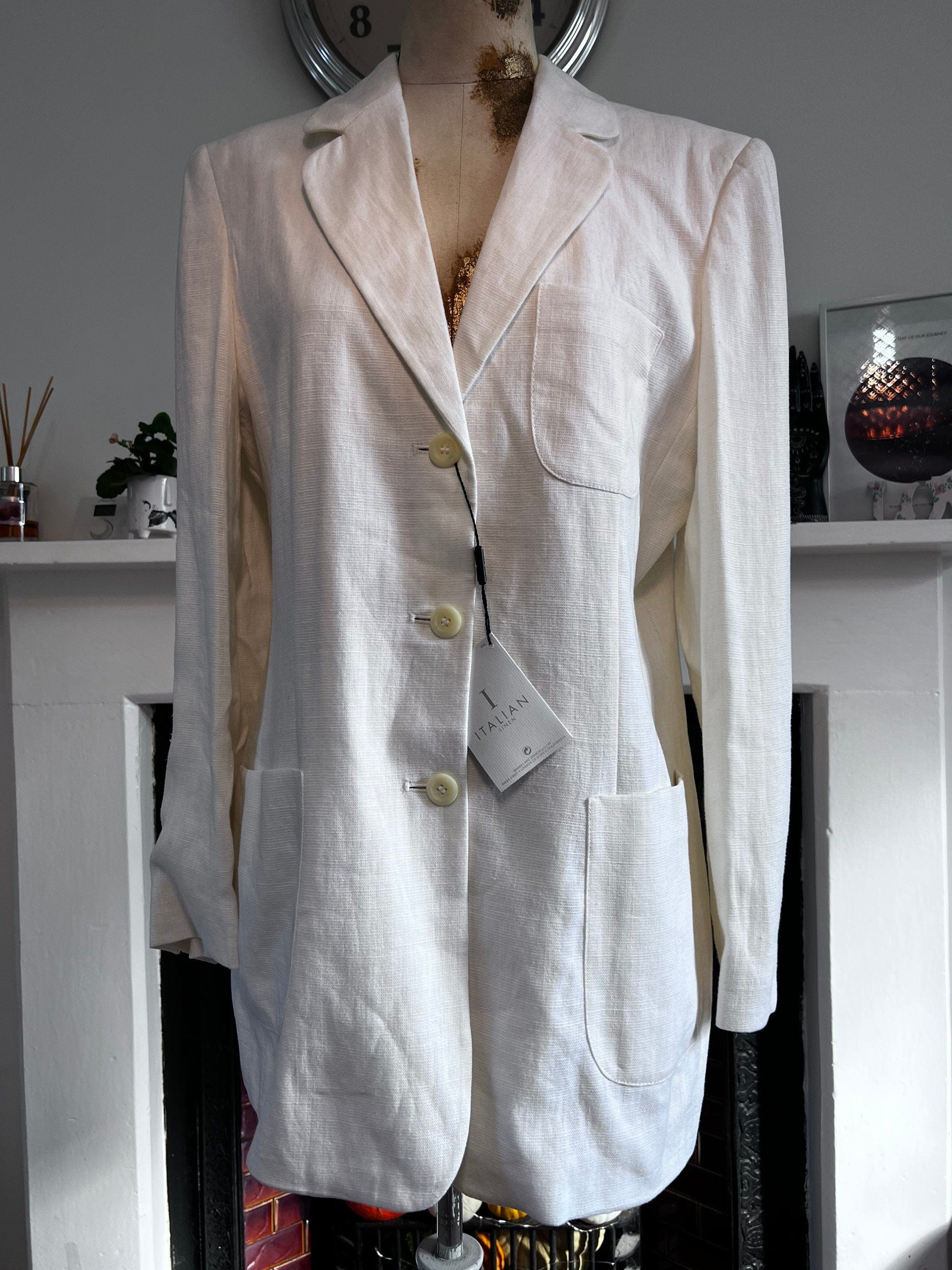 Vintage Linen Cream Blazer Marks and Spencer Mid 90 s Longline