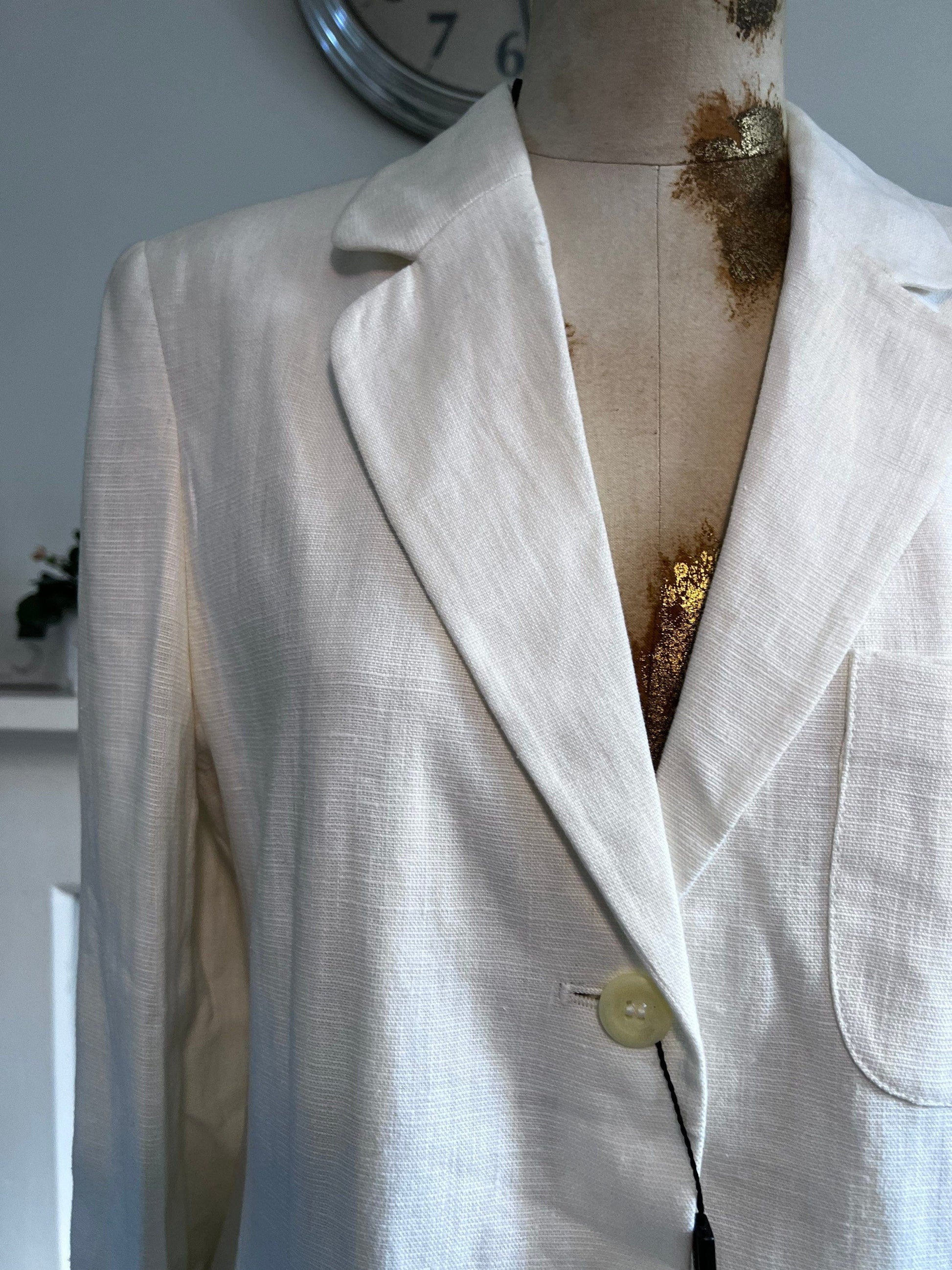 Vintage Linen Cream Blazer Marks and Spencer Mid 90’s Longline Jacket - Cream Linen Blazer UK12 M&S Italian Linen
