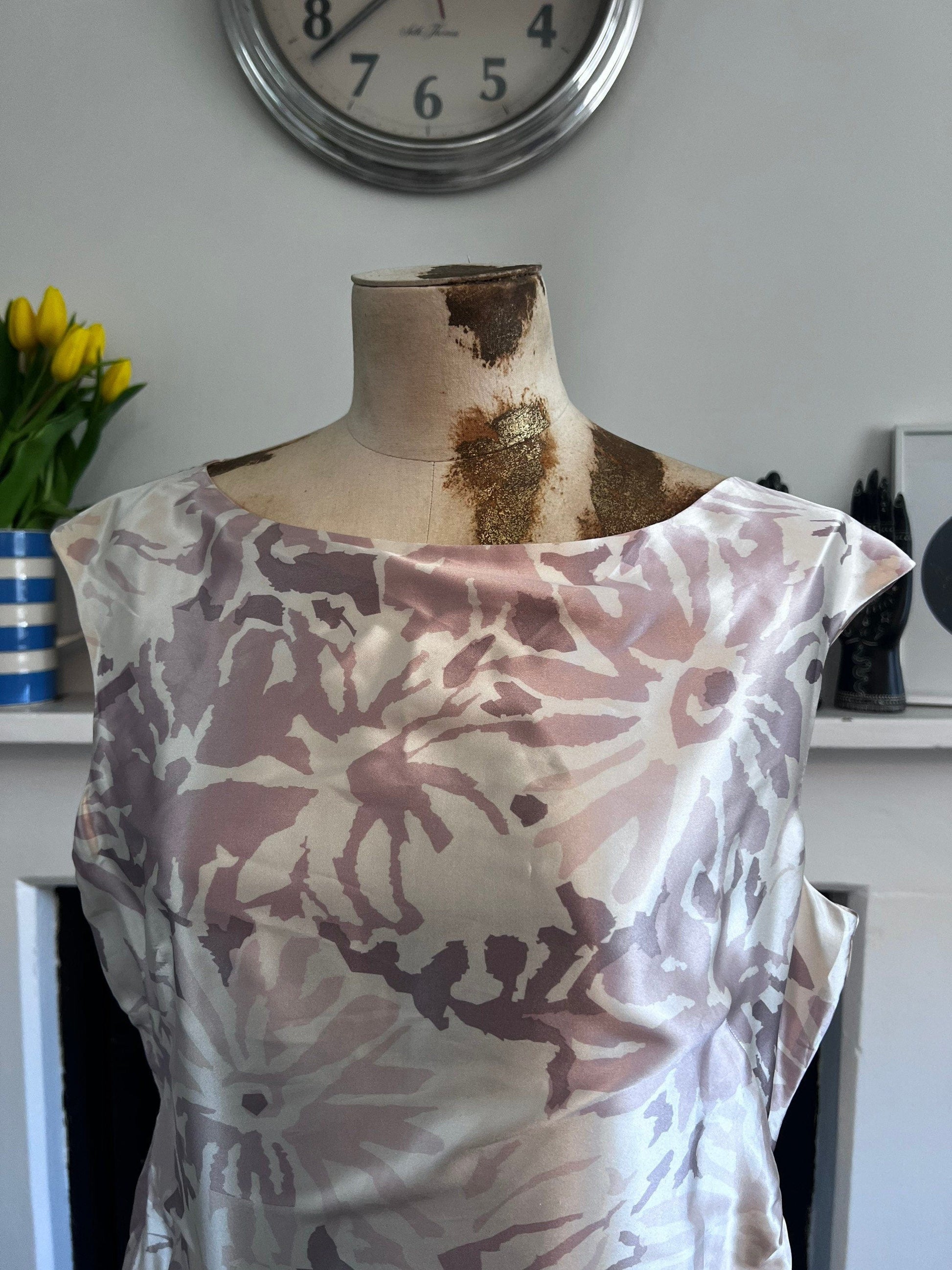 Vintage LK Bennett Dress - Pink Silk Shift Dress - gathered Detail vintage dress immaculate as new dress - UK16 Pink Silk Vintage Dress