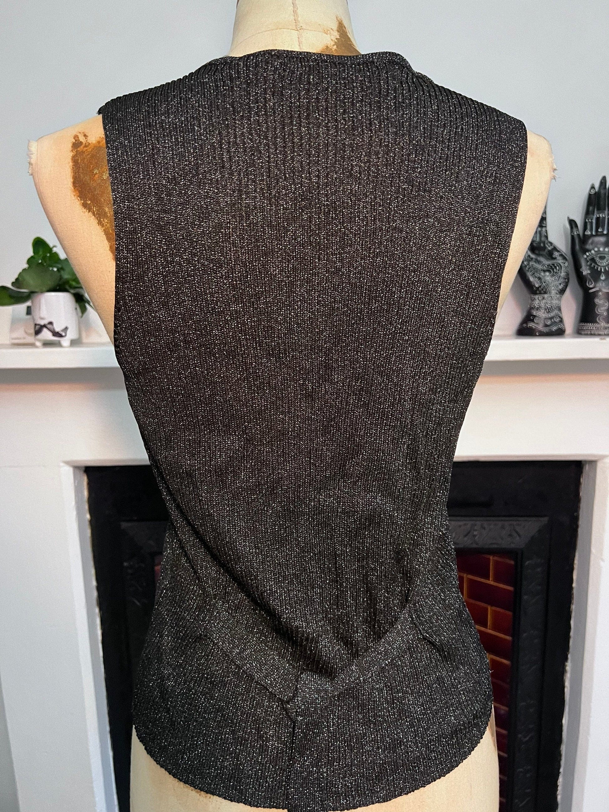 Vintage Lurex Black Silver Ladies Waistcoat Vest UK Size 12 - Vintage Gap
