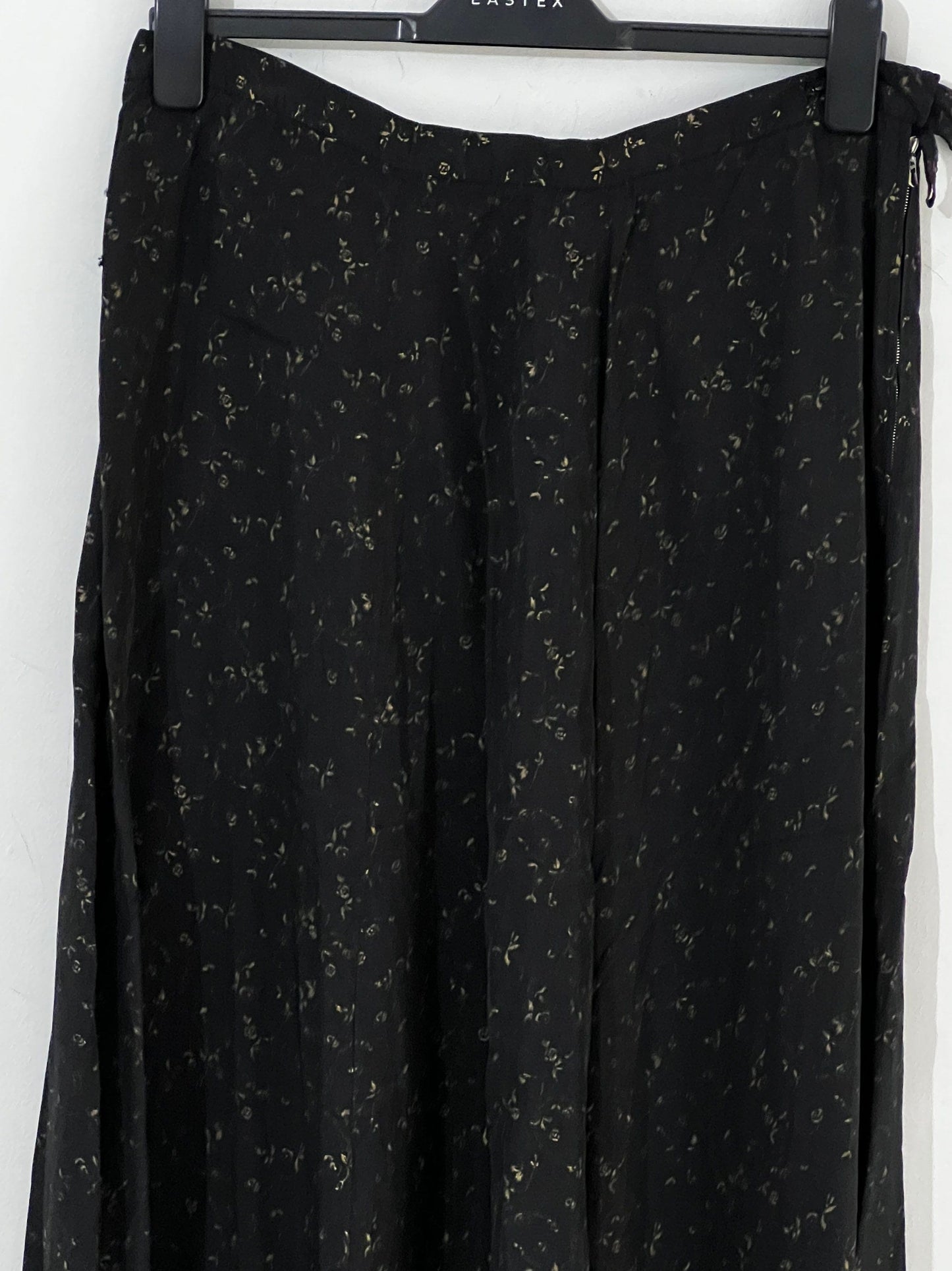 Vintage Maxi Skirt Muted Gold Black Floral Skirt Ankle Length UK Size 14