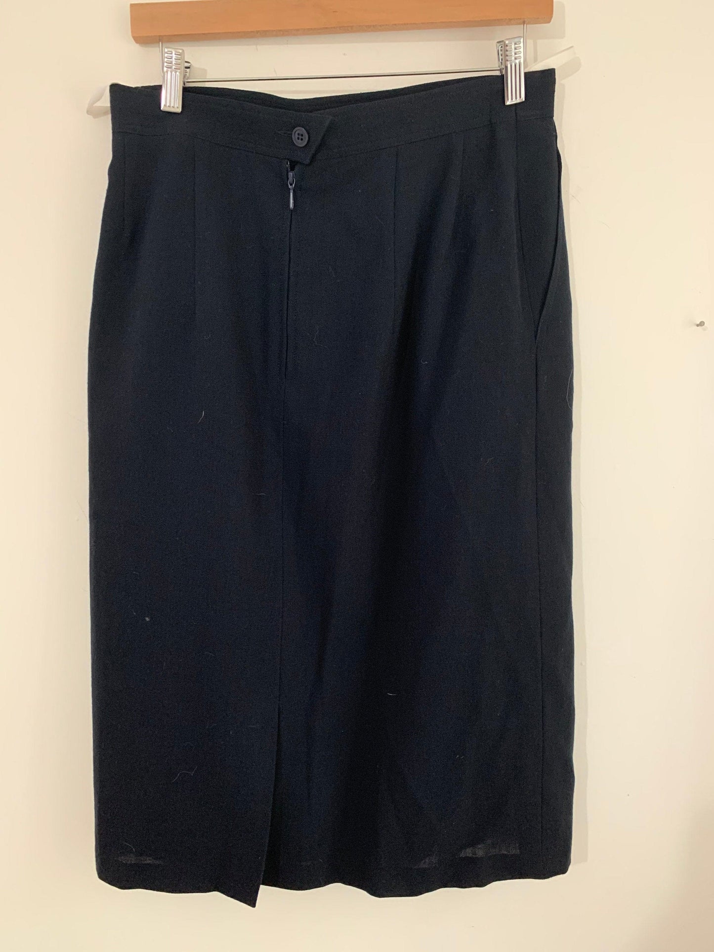 Vintage Navy Blue Pencil Skirt Knee Length  UK Size 14 side pocket