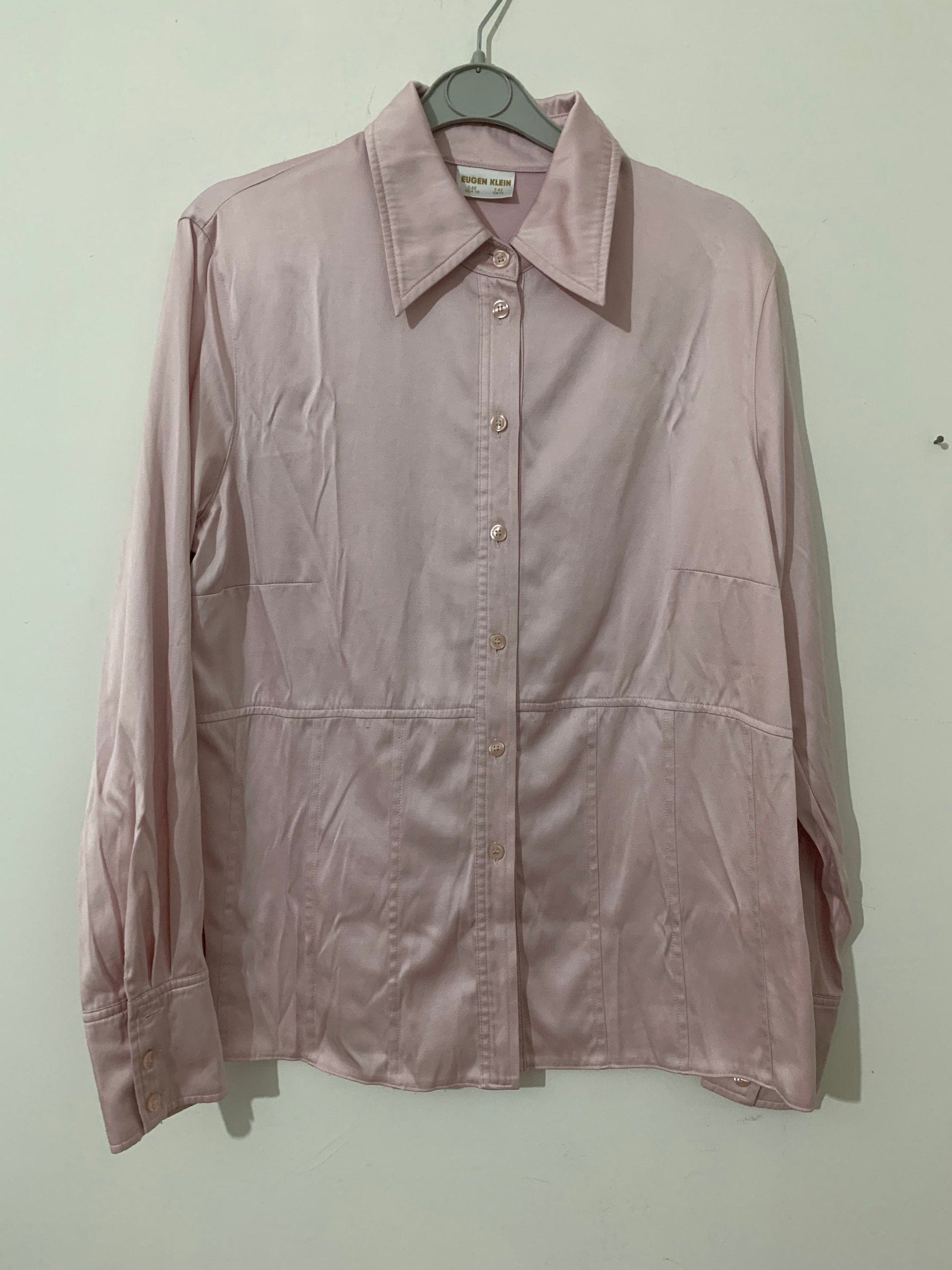 Vintage Pink Blouse Shiny Button Through long Sleeves - Size 12