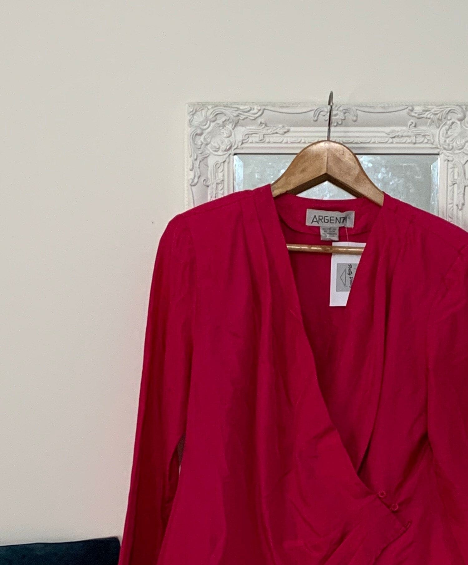 Vintage pink Silk Blouse - long Sleeve crossover Size 10