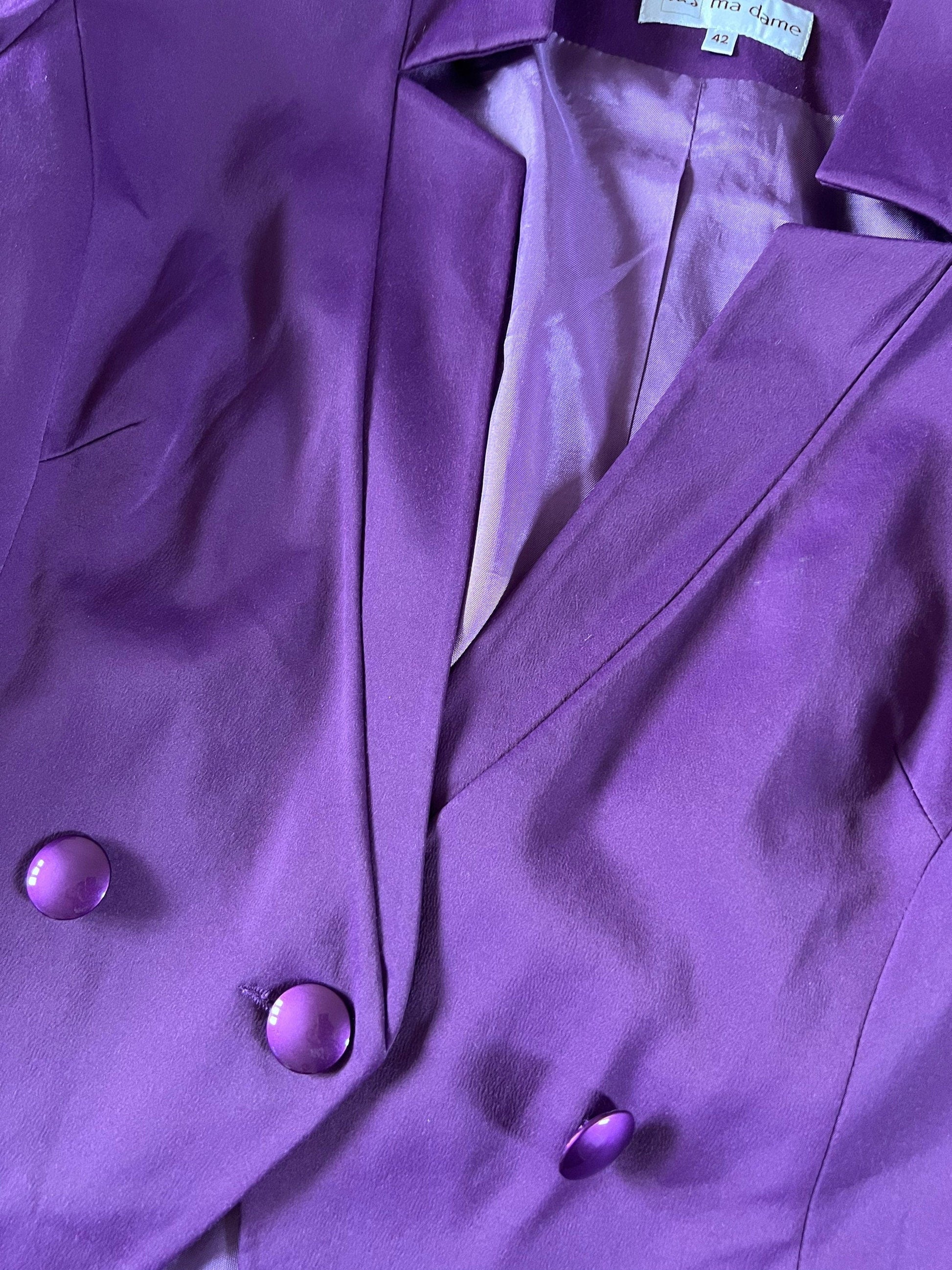Vintage Purple 1980s Blazer Triple Button Front with stand up collar - Cadbury Purple Blazer - EU42 - Ma Dame