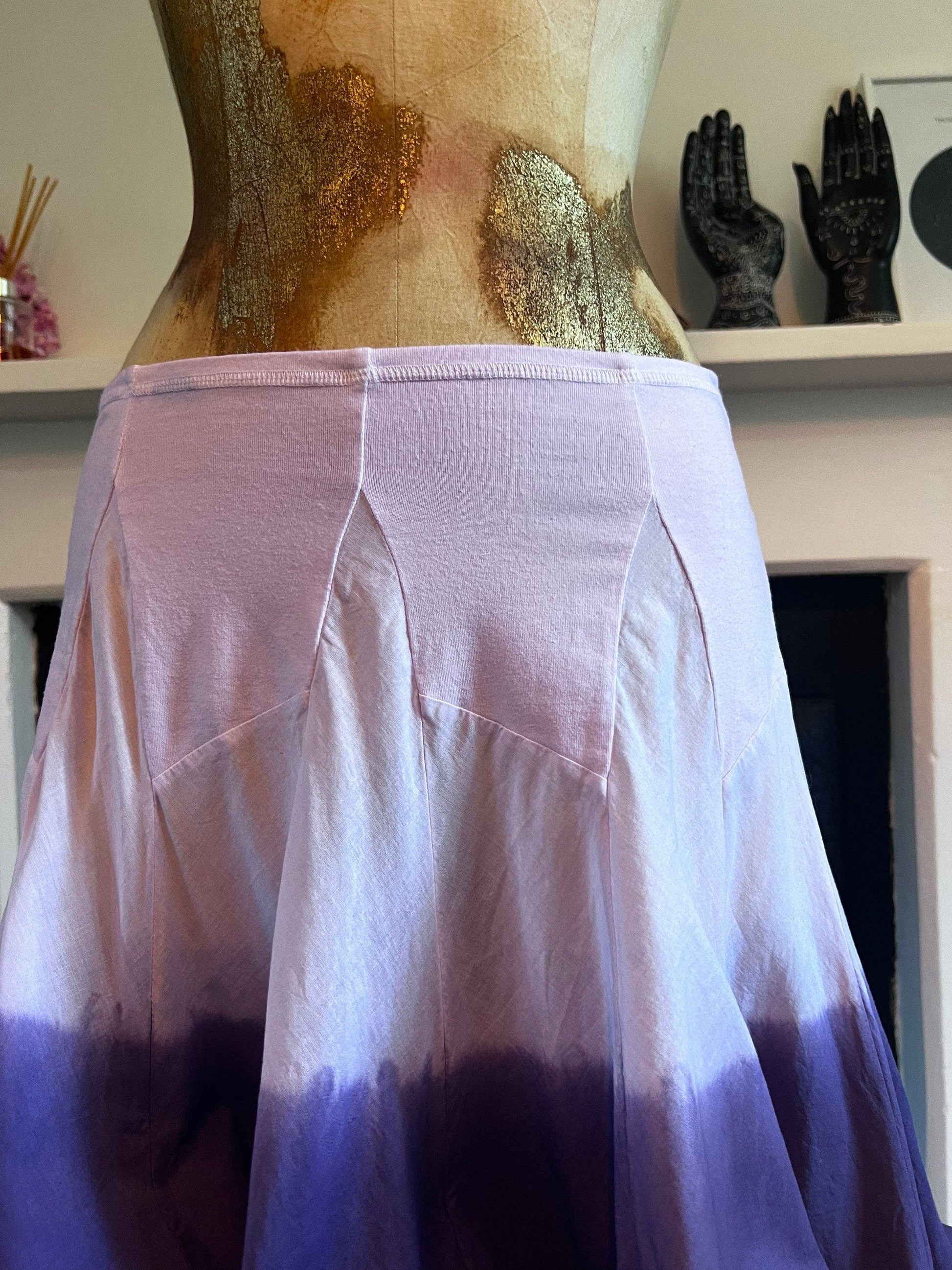 Vintage Purple Tie Die Hippie Skirt Pixie Hem mid calf skirt