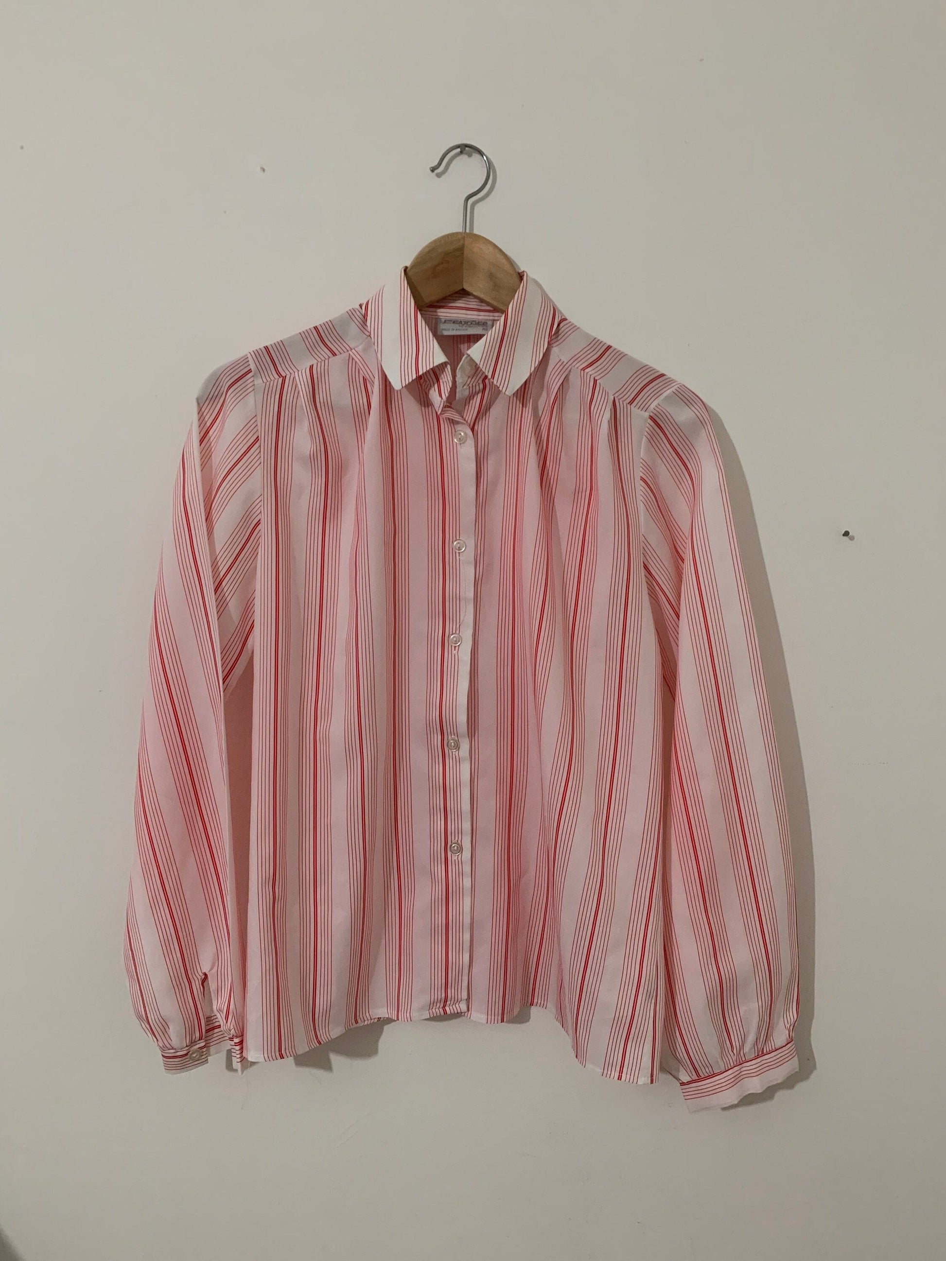 Vintage red Blouse Shirt red and white stripe pattern blouse vintage Debenhams 80s