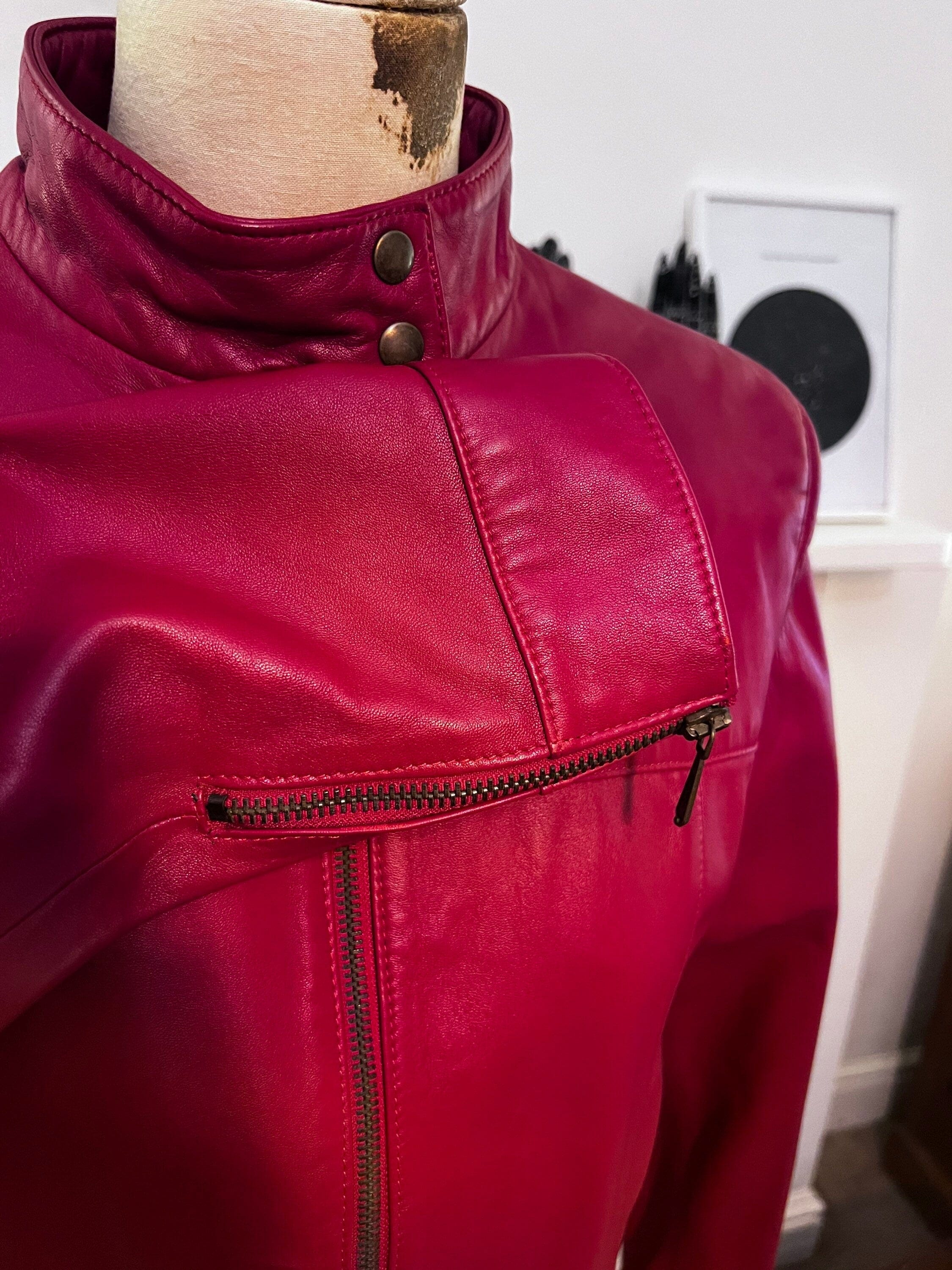 Shiny red leather jacket online
