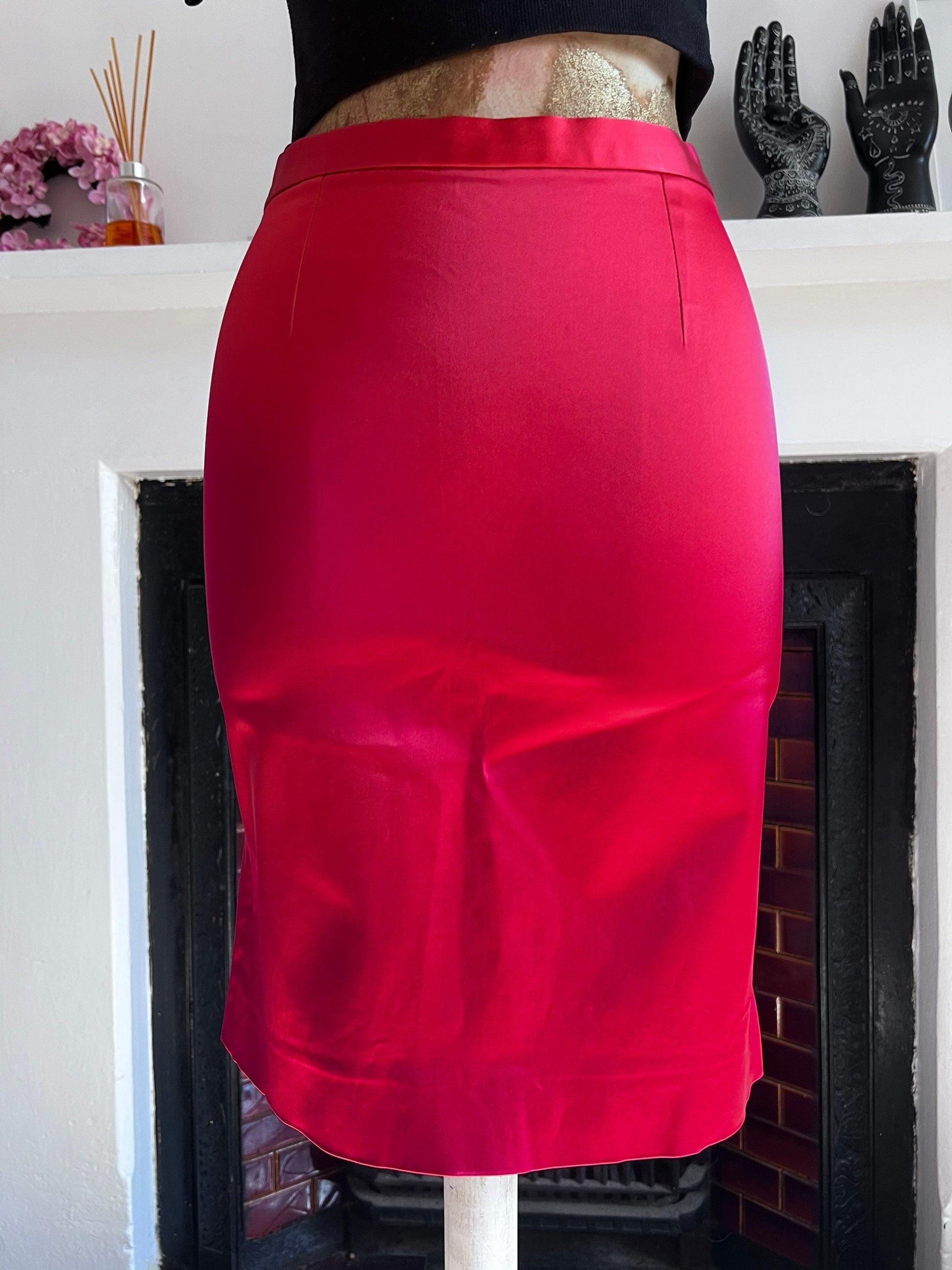 Vintage Red satin Whistles pencil Skirt UK size 8-10 -  scarlet red Stretch Satin Evening Skirt