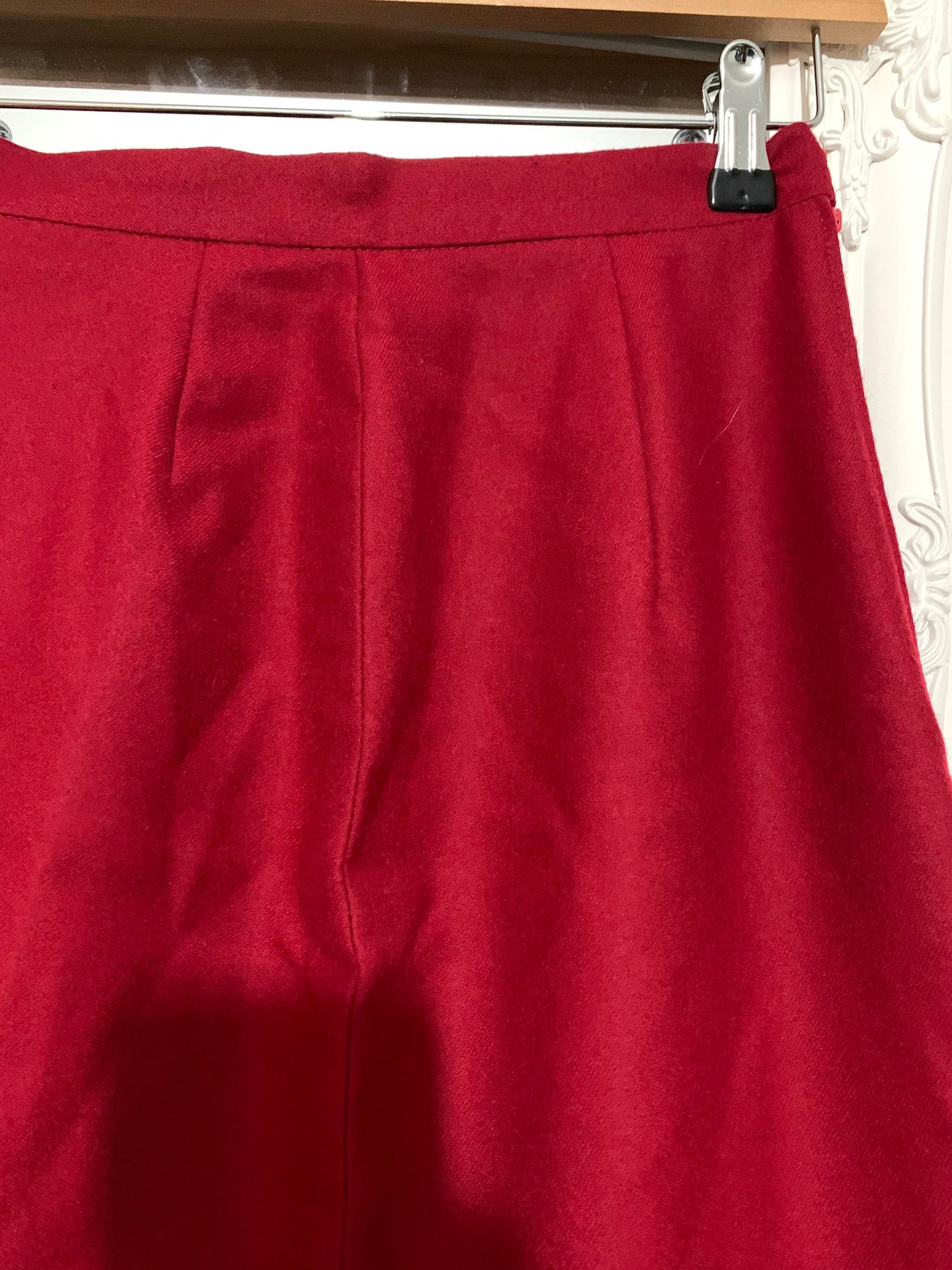 Vintage Red Wool Skirt - A Line with slightly flared hem - UK8 - 1970s