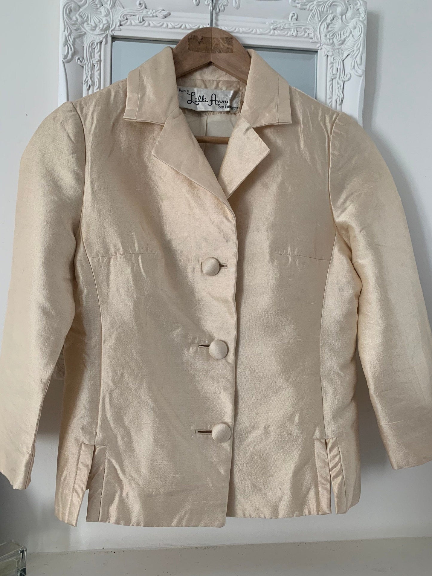 Vintage Lilli Ann Silk Jacket - Silk Chiffon Lined - Cream Gold Sheen Ladies Day Jacket Absolutely Stunning - 1950s Immaculate