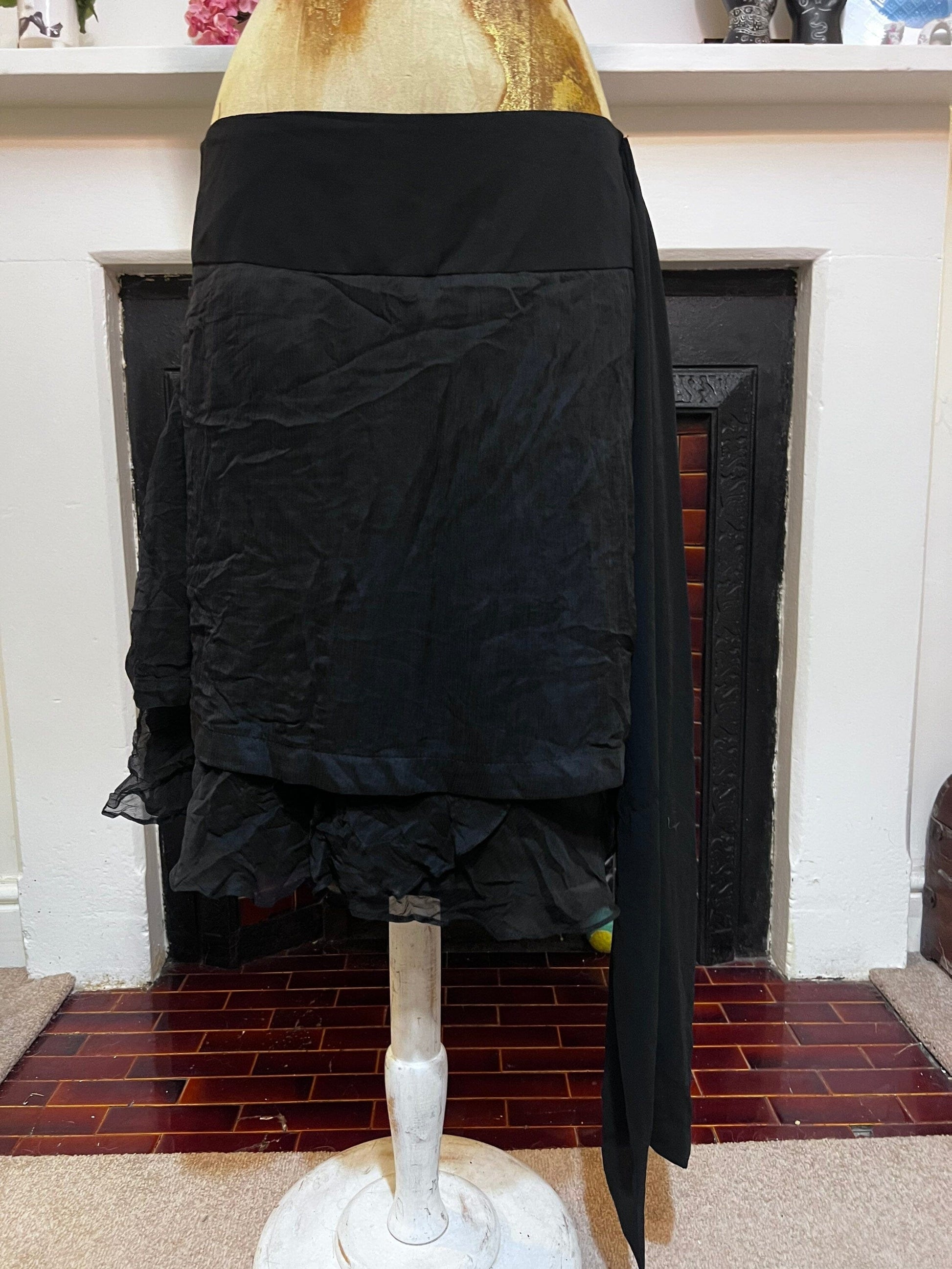 Vintage Silk Dip Hem Sari Black Pixie Hem Hippie Skirt - Y2K New With Tags