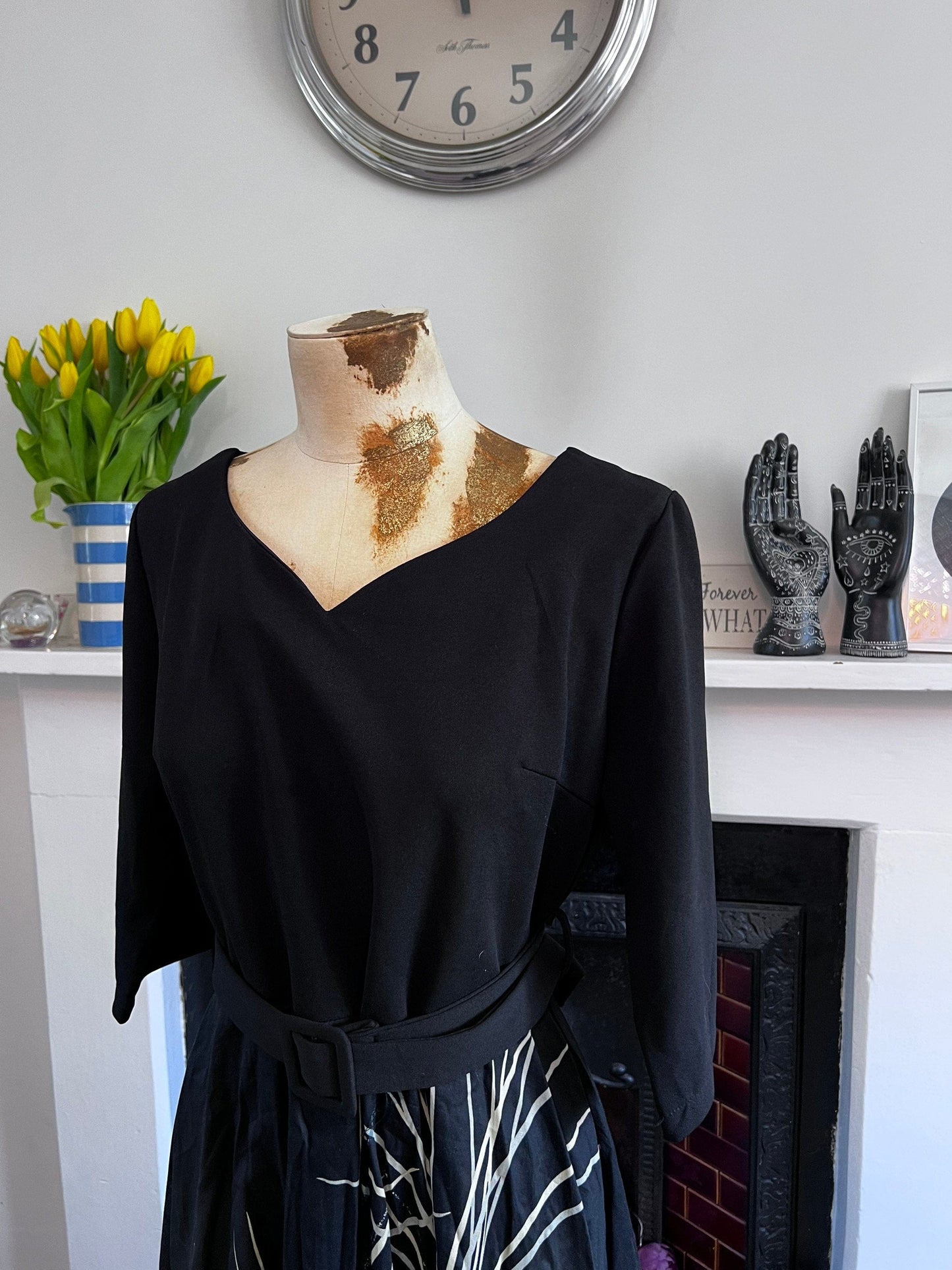 Vintage Swing Dress Black Dress Swing - Swan Pattern Skirt and 3/4 Sleeve top Y2K Repro Dress Vintage