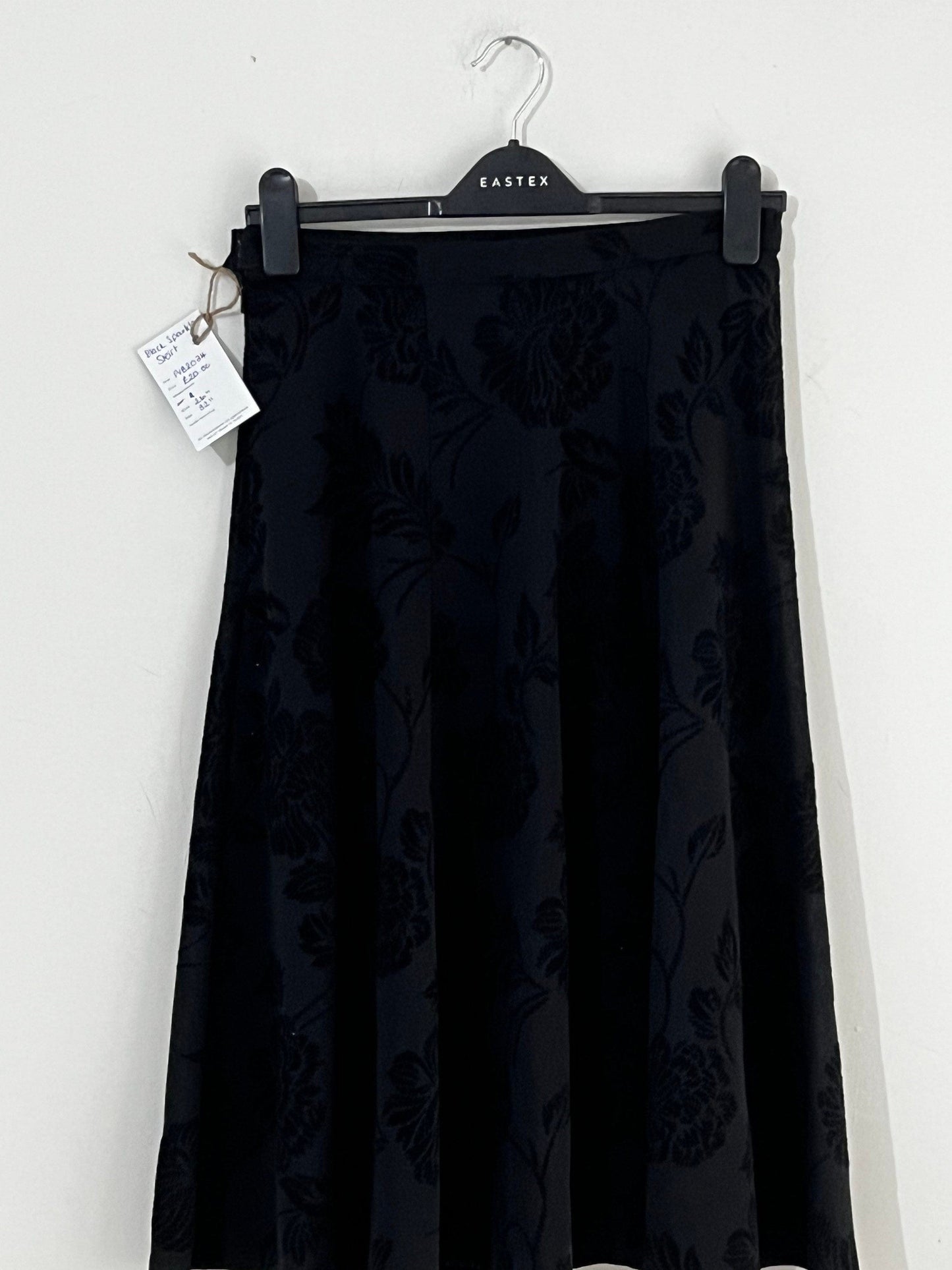 Vintage Swing skirt Midi Length Black floral sparkle pattern skirt UK Size 8