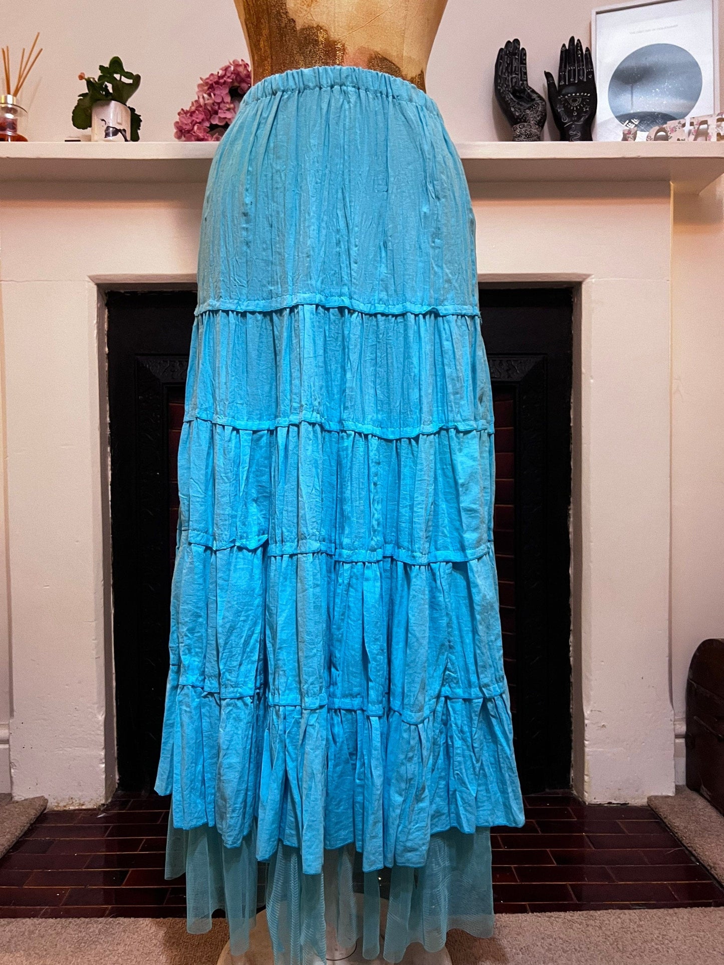 Vintage Turquoise Layered vintage Goth Hippie Skirt full length multi layer maxi skirt EU42