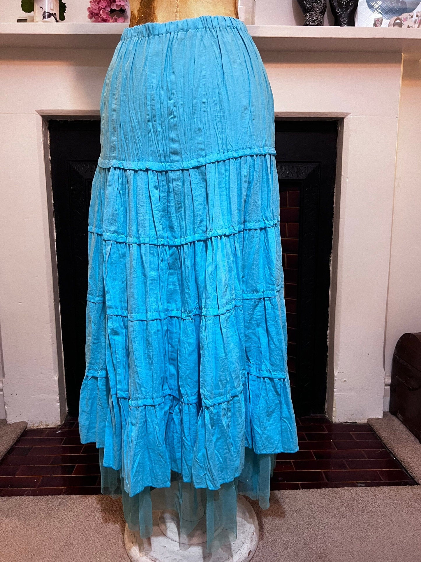 Vintage Turquoise Layered vintage Goth Hippie Skirt full length multi layer maxi skirt EU42