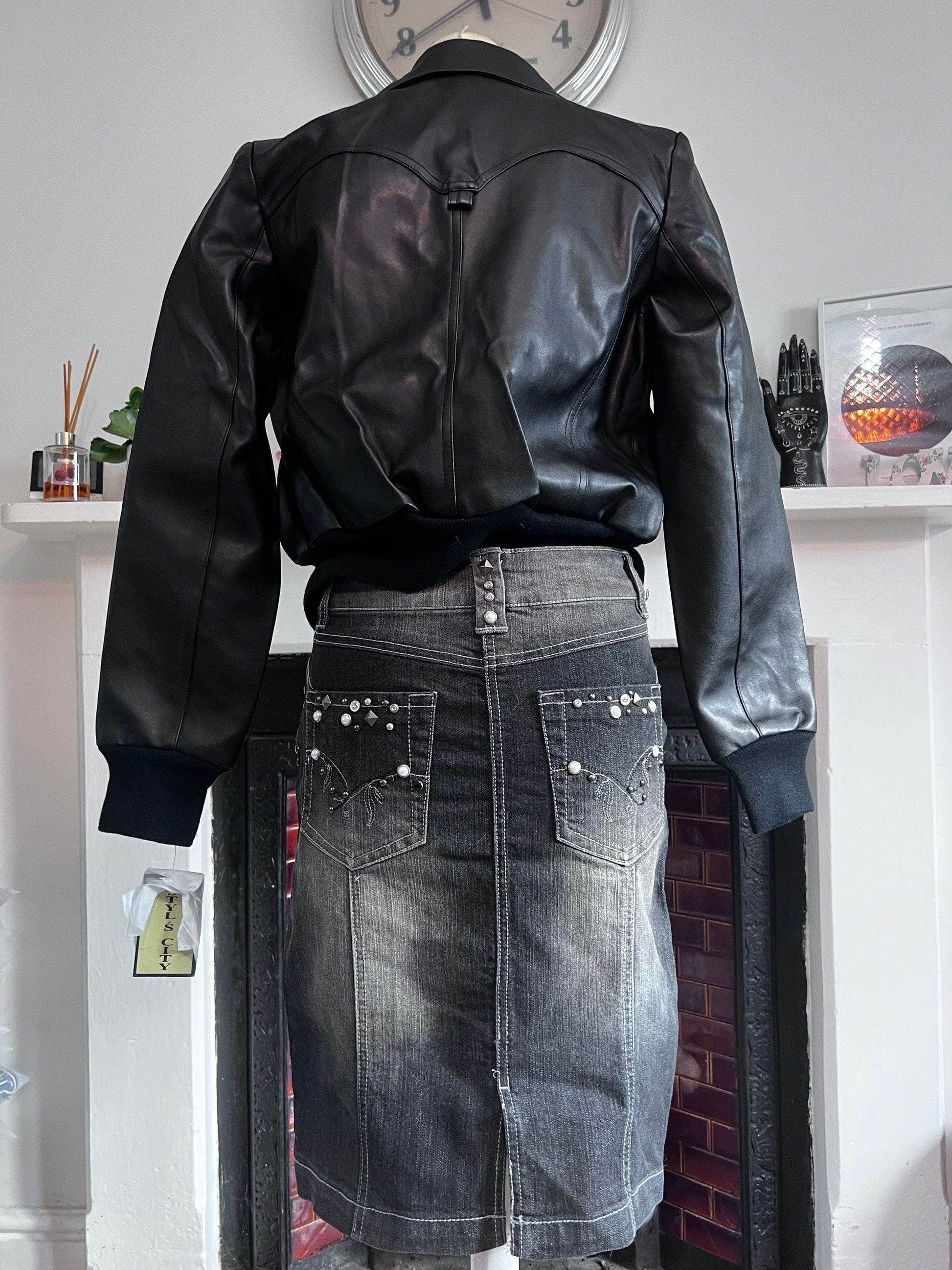 Vintage vegan Faux Leather Jacket Black 1990s - Black vegan leather PU zip pocket detail bomber biker jacket unworn vintage 90s