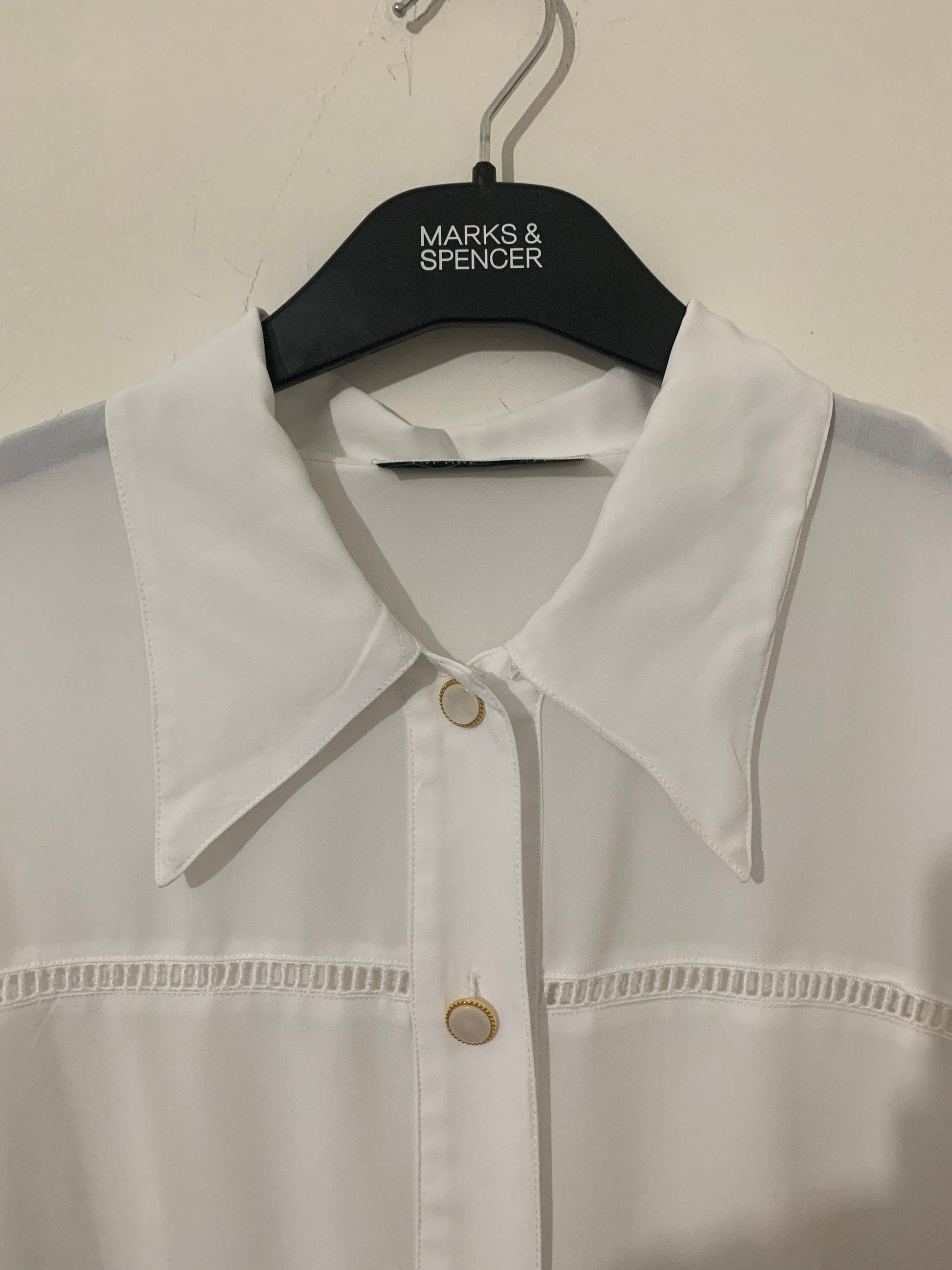White Vintage Blouse Jacques Vert Button Through Boxy long Sleeves Shirt - Size 14
