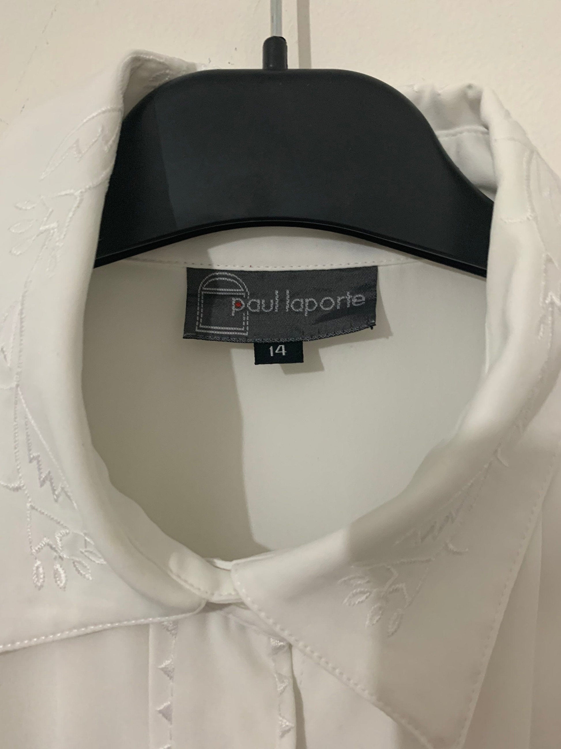 White Vintage Blouse semi sheer Button Through Boxy long Sleeves Shirt - Size 14