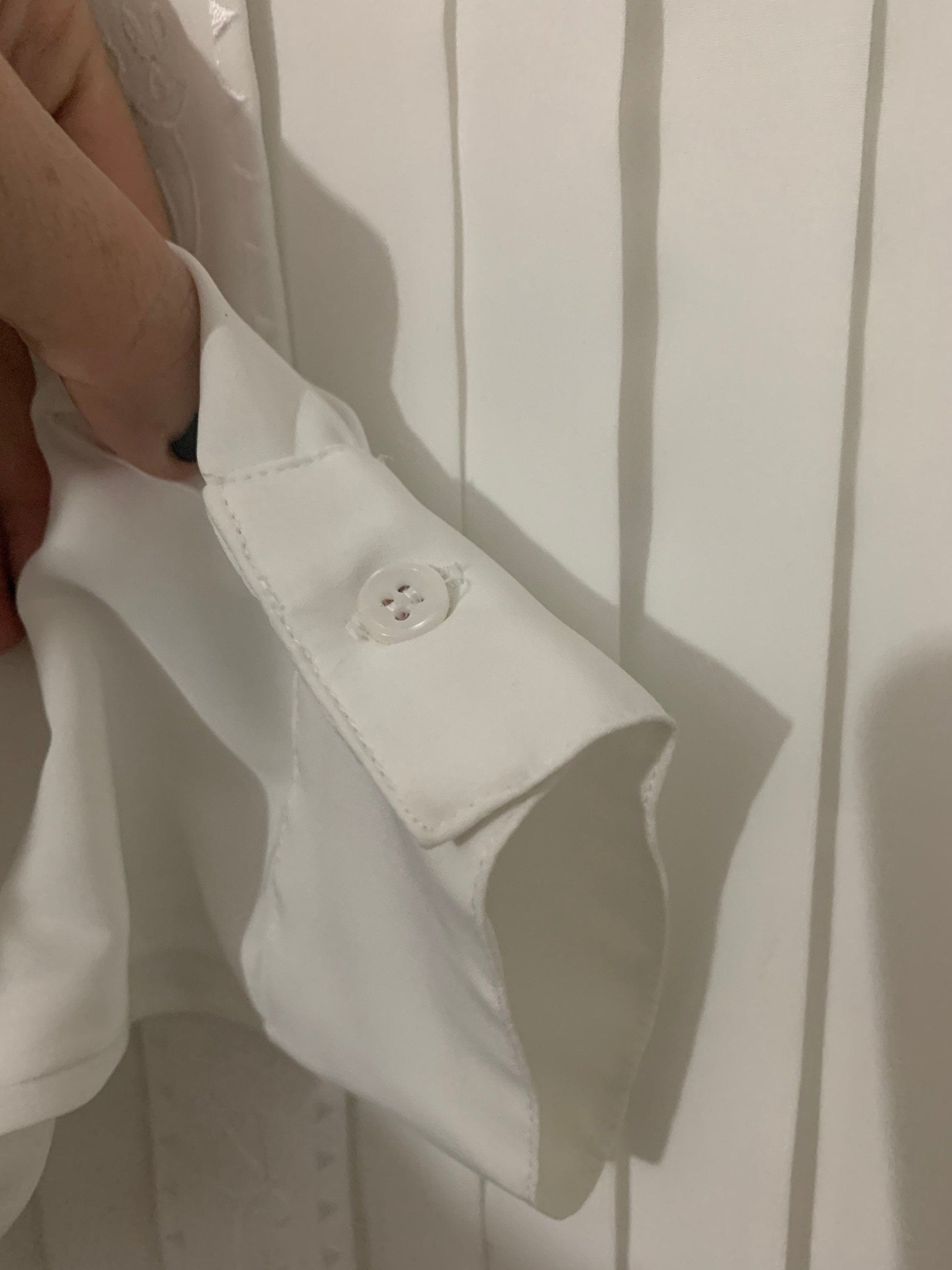 White Vintage Blouse semi sheer Button Through Boxy long Sleeves Shirt - Size 14