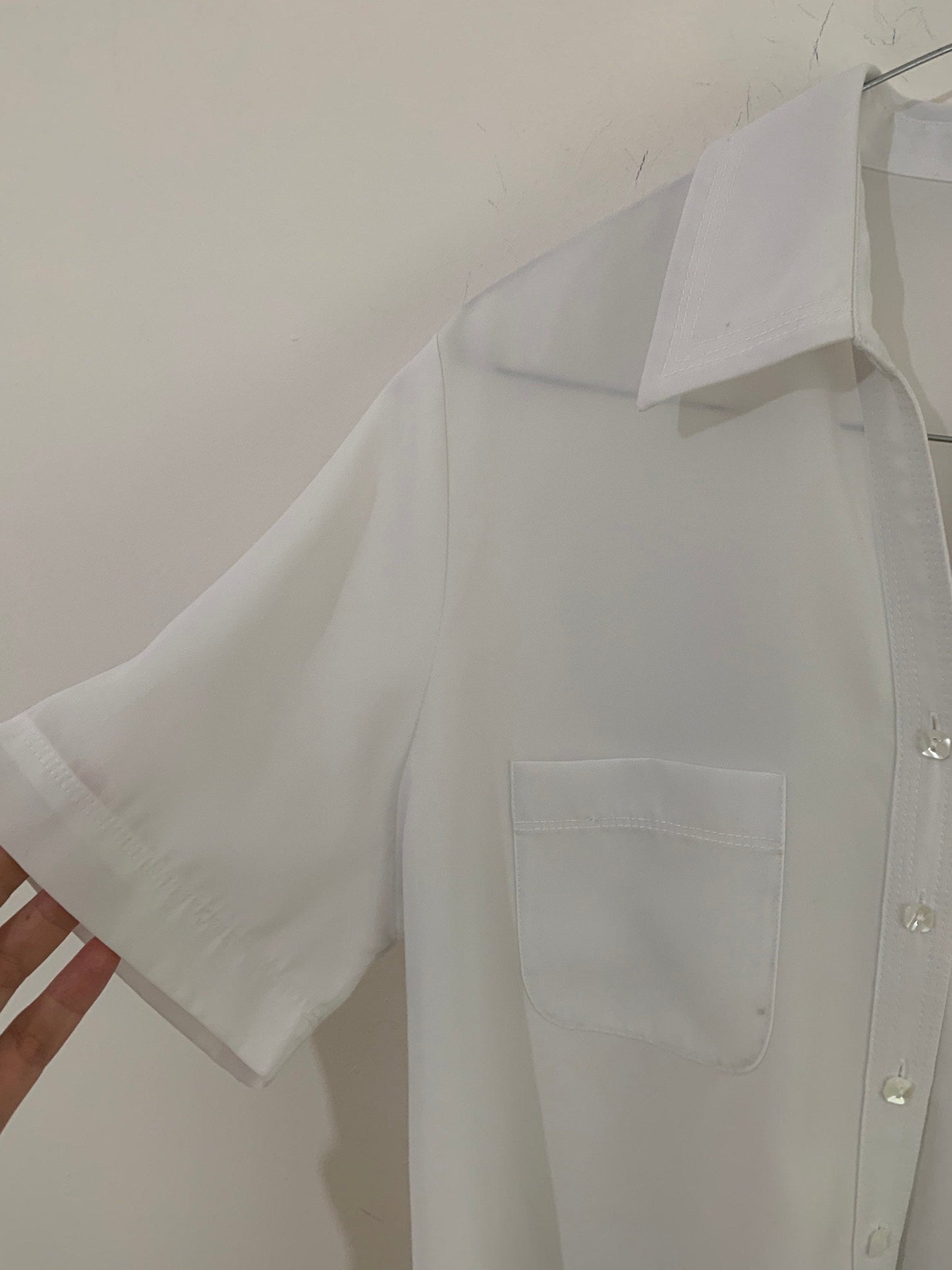 White Vintage Blouse Semi Sheer Button Through Boxy Shirt Sleeves - Size 14
