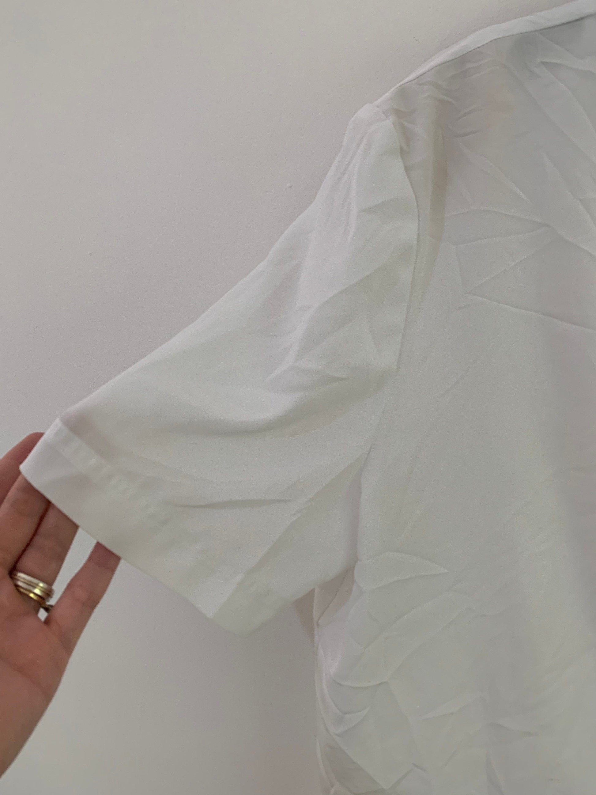 White Vintage Blouse Semi Sheer Button Through Boxy Shirt Sleeves - Size 14
