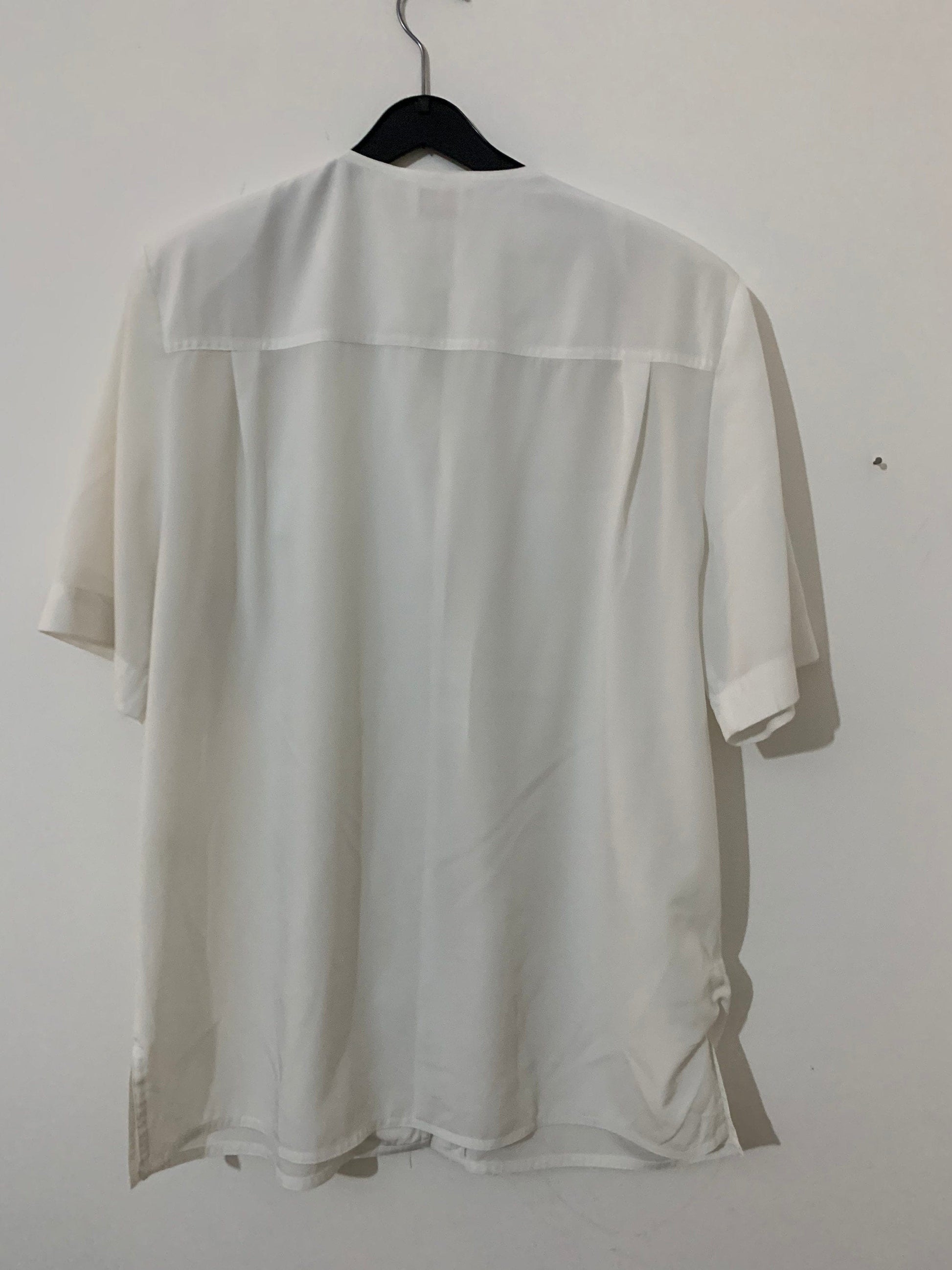 White Vintage Blouse Semi Sheer Button Through Boxy short Sleeves - Size 14 - Viyella