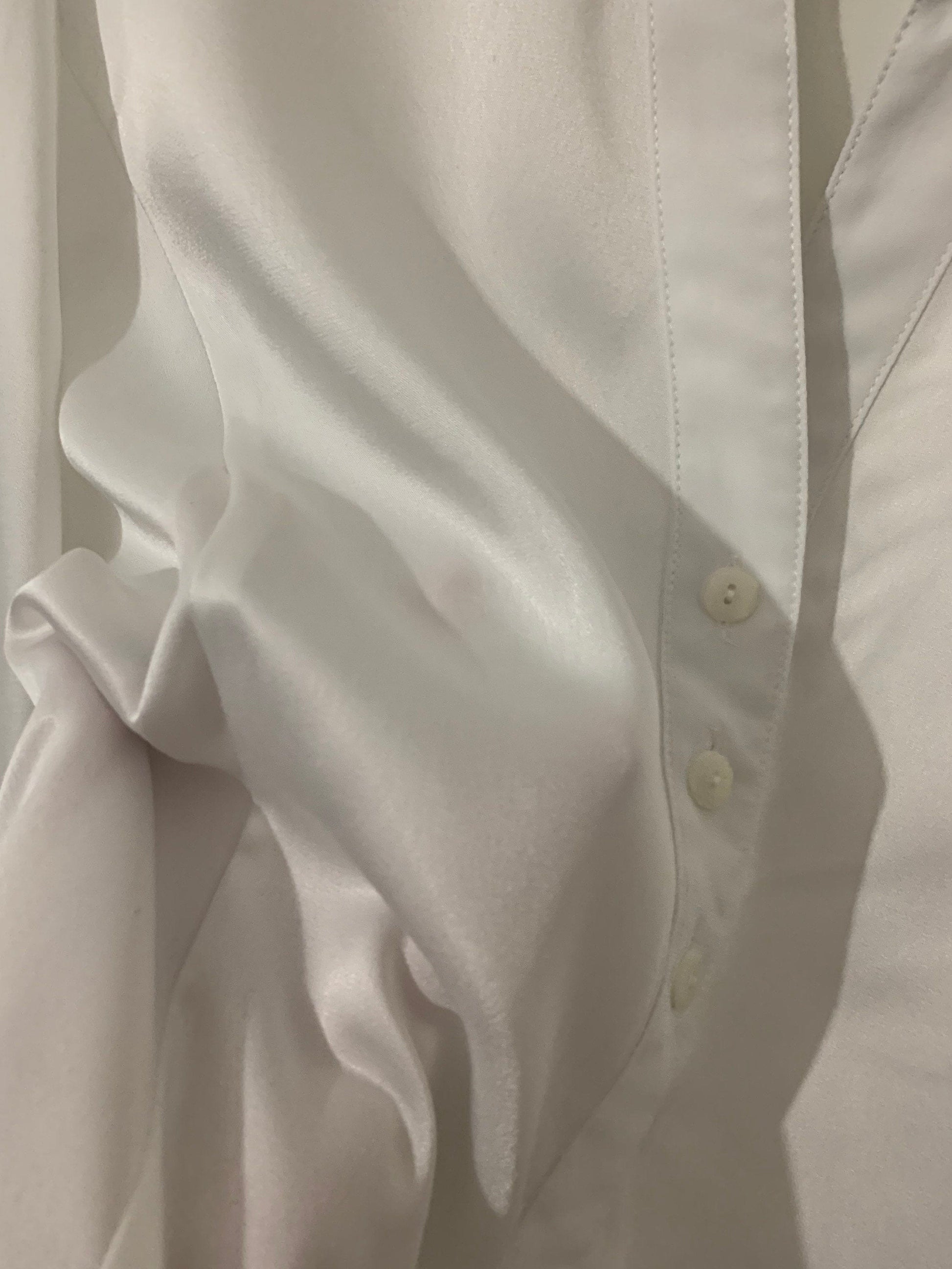 White Vintage Blouse Shiny Button Through Boxy long Sleeves Shirt - Size 14